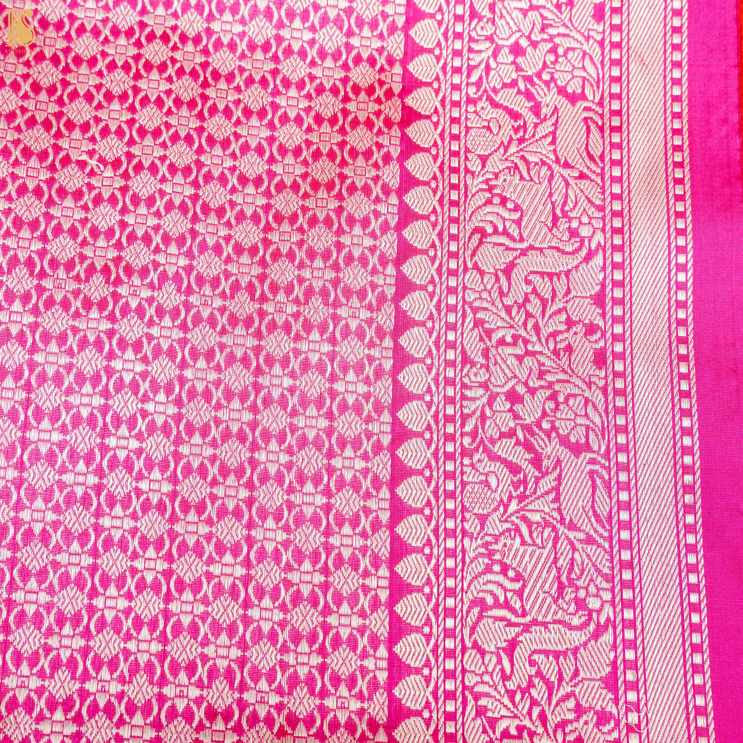 Handloom Katan Silk Banarasi Shikargah Pink Saree - Pre Order - Khinkhwab