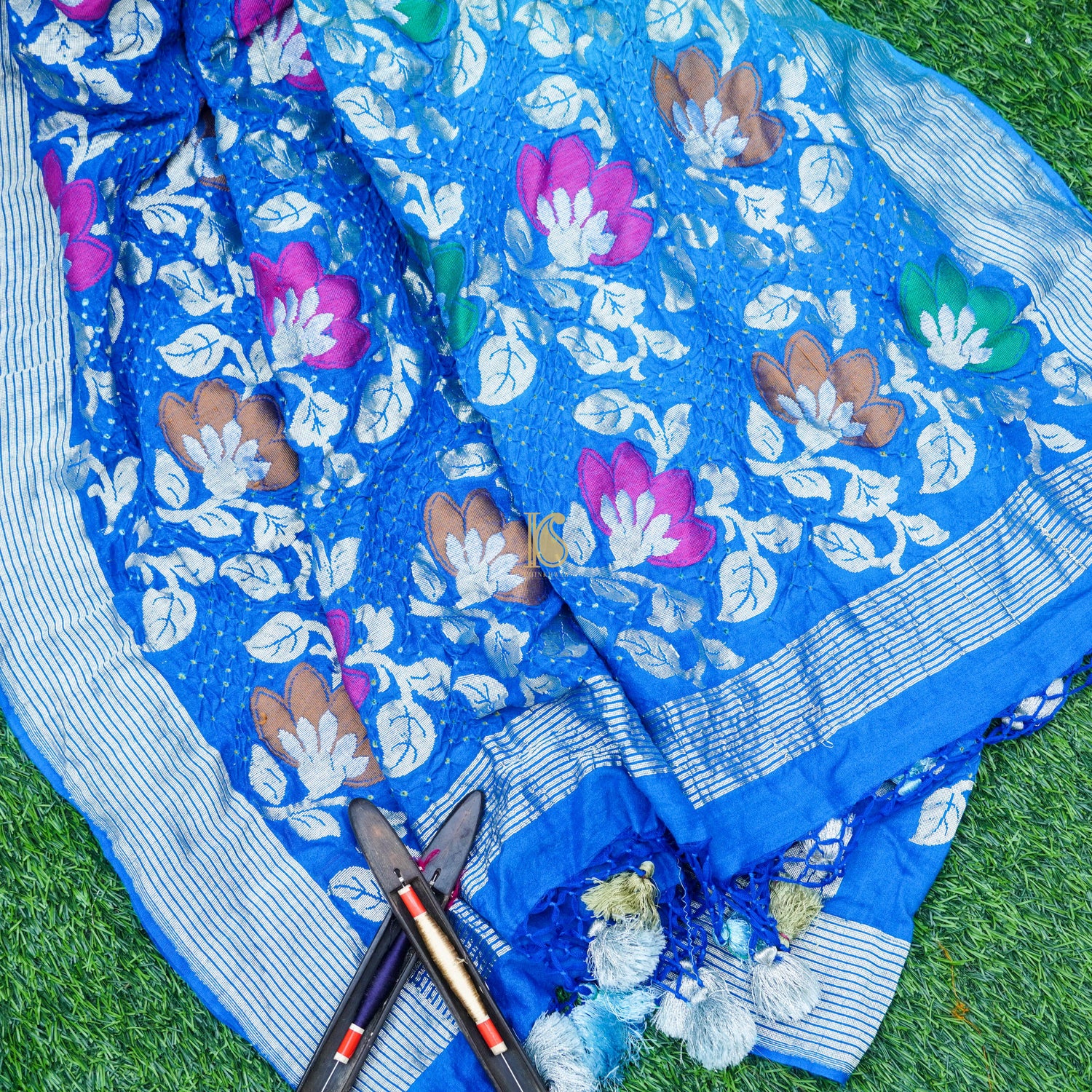 Blue Moonga & Georgette Handloom Banarasi Bandhani Saree - Khinkhwab