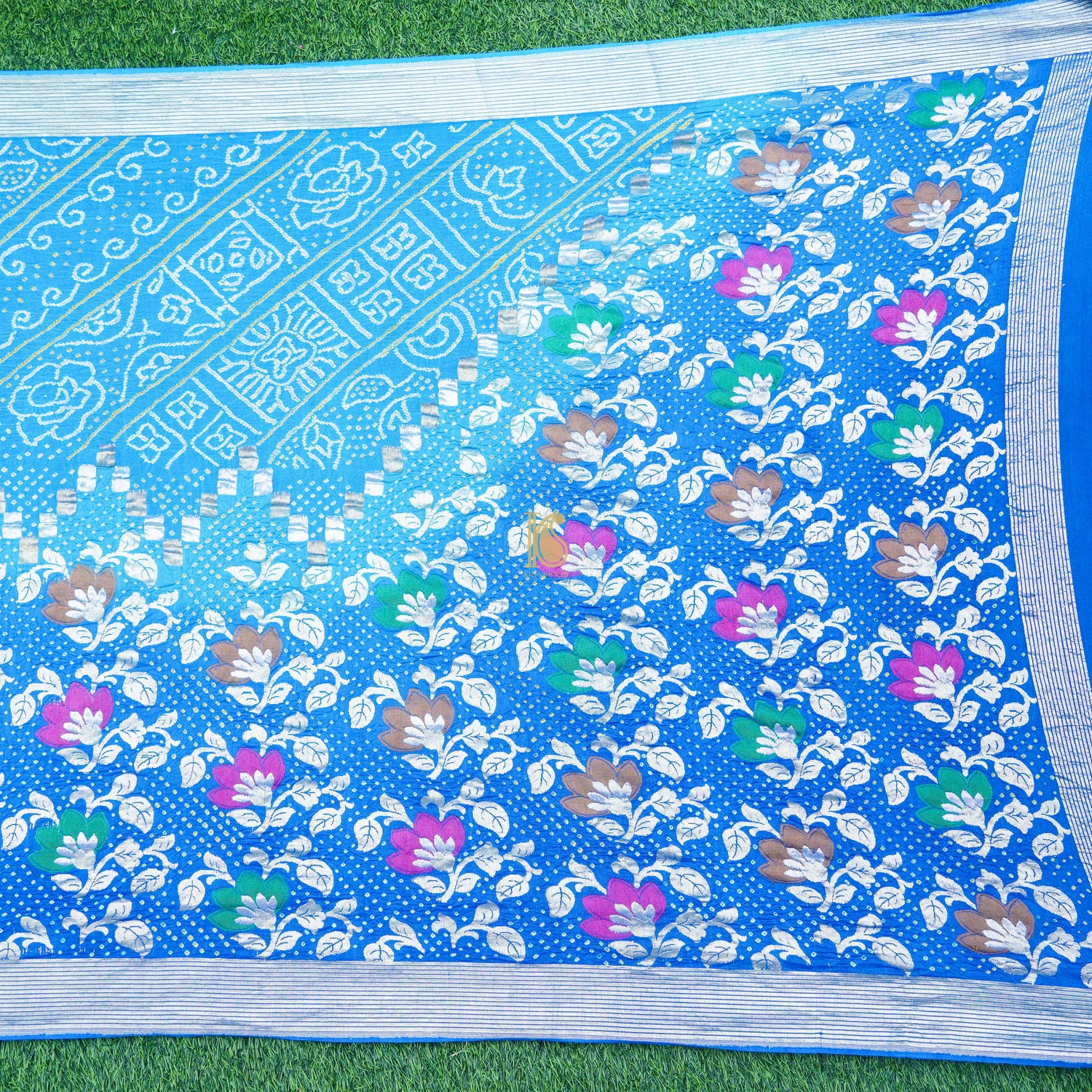 Blue Moonga & Georgette Handloom Banarasi Bandhani Saree - Khinkhwab