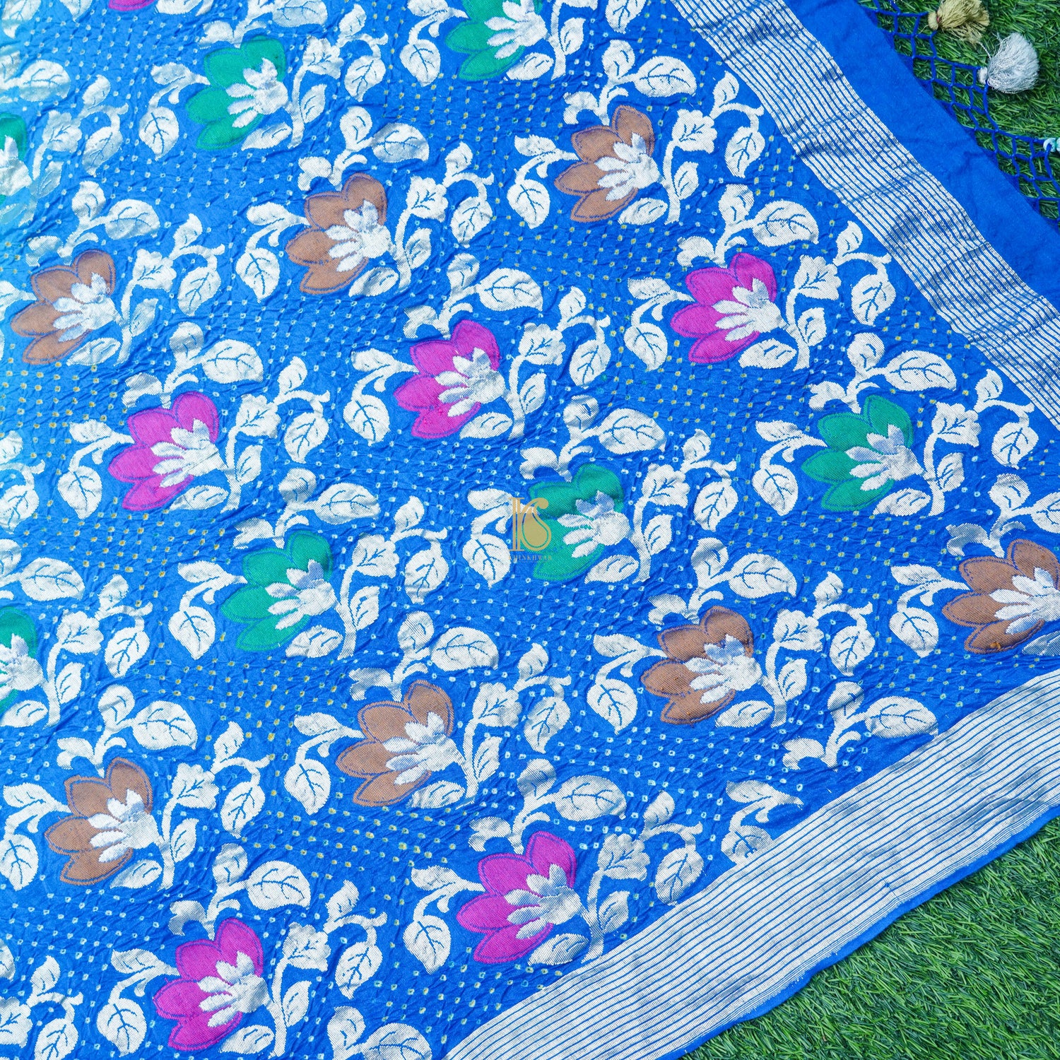 Blue Moonga & Georgette Handloom Banarasi Bandhani Saree - Khinkhwab