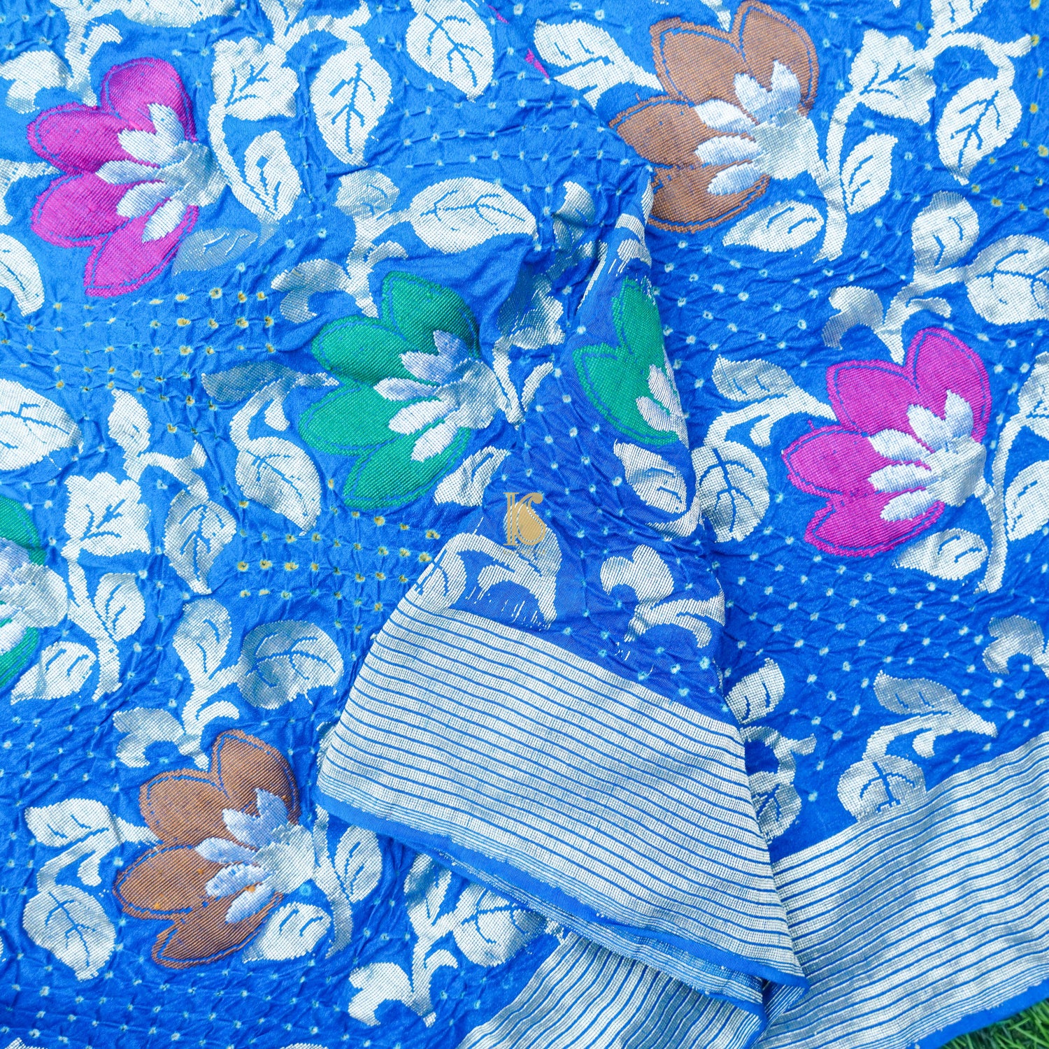 Blue Moonga & Georgette Handloom Banarasi Bandhani Saree - Khinkhwab