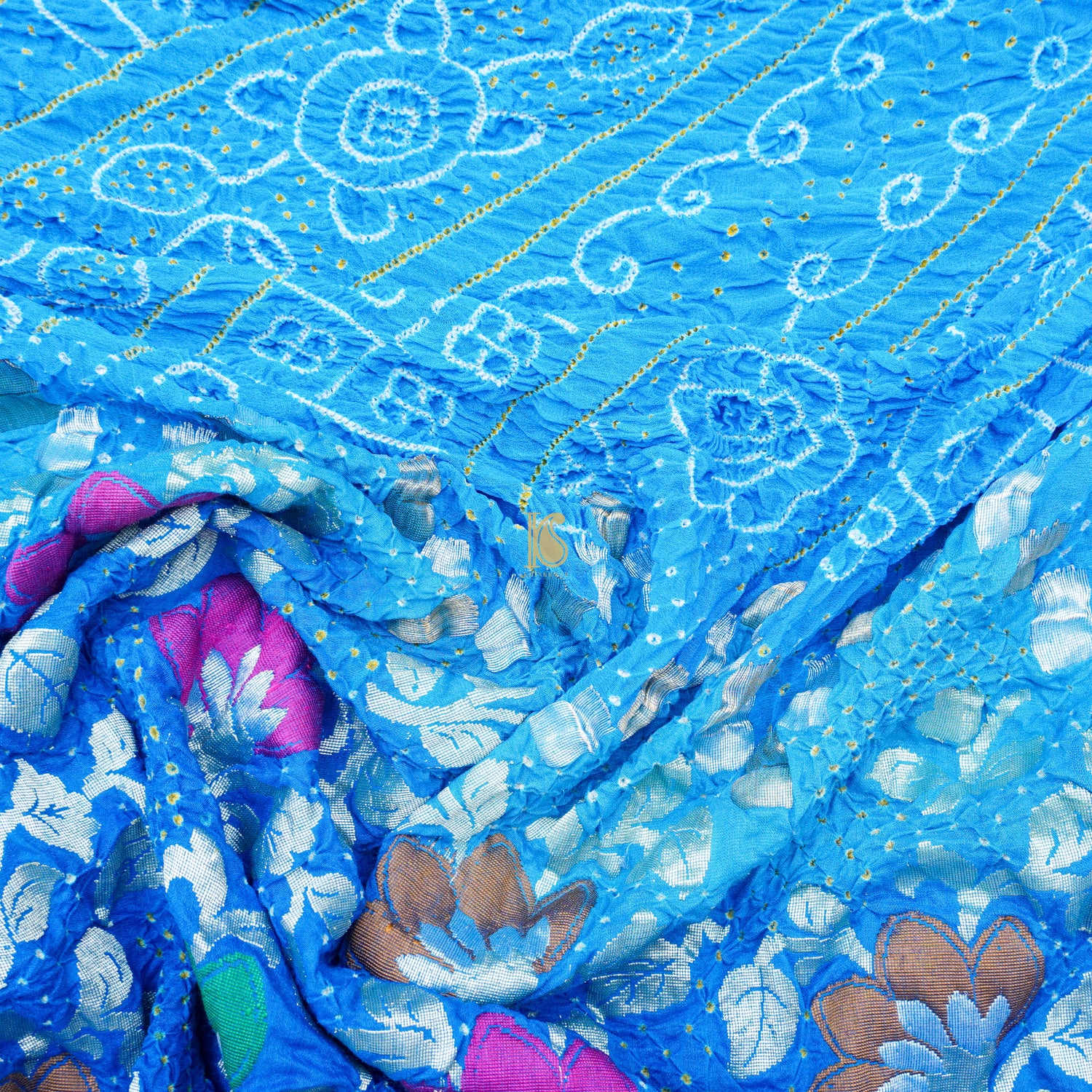 Blue Moonga & Georgette Handloom Banarasi Bandhani Saree - Khinkhwab