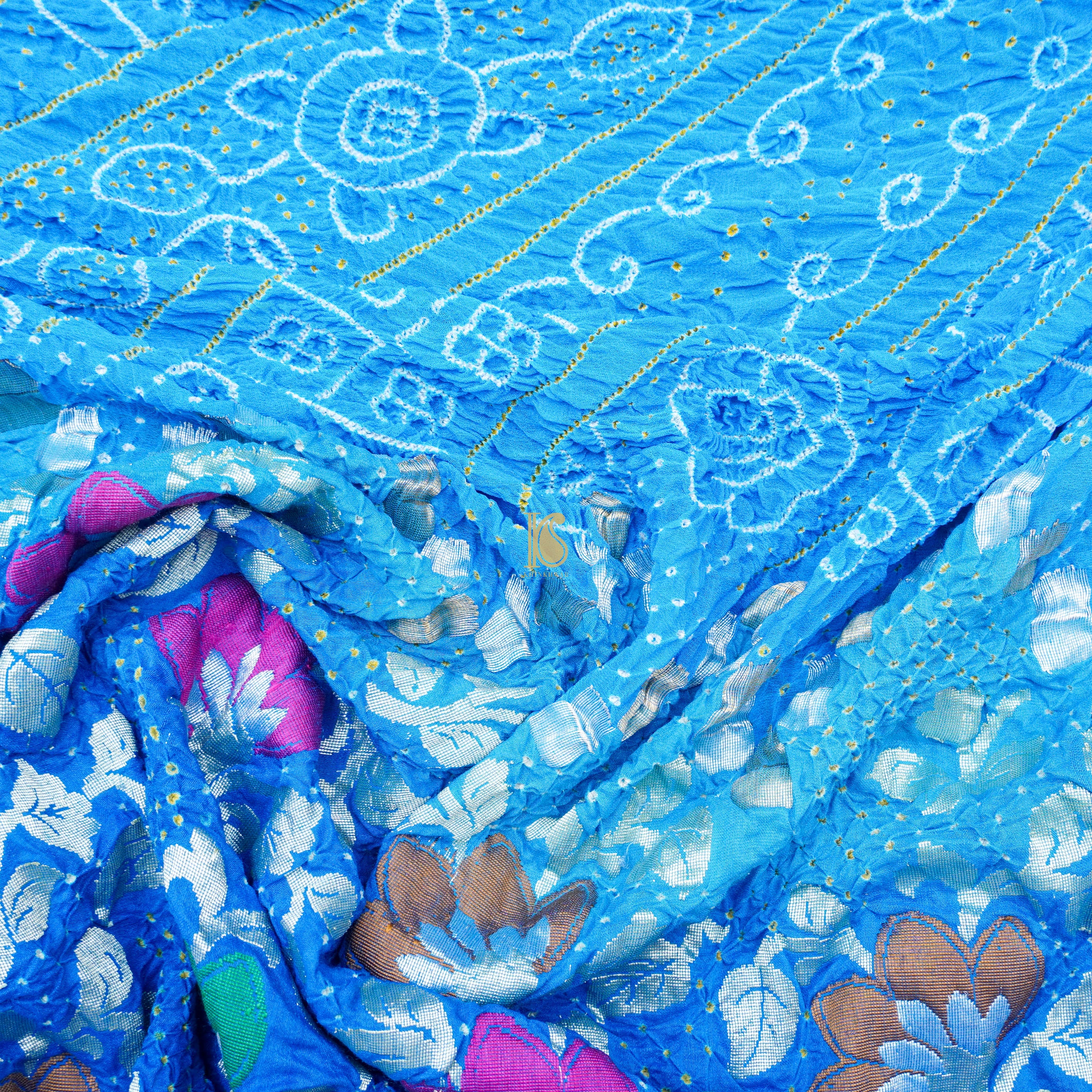 Blue Moonga & Georgette Handloom Banarasi Bandhani Saree - Khinkhwab