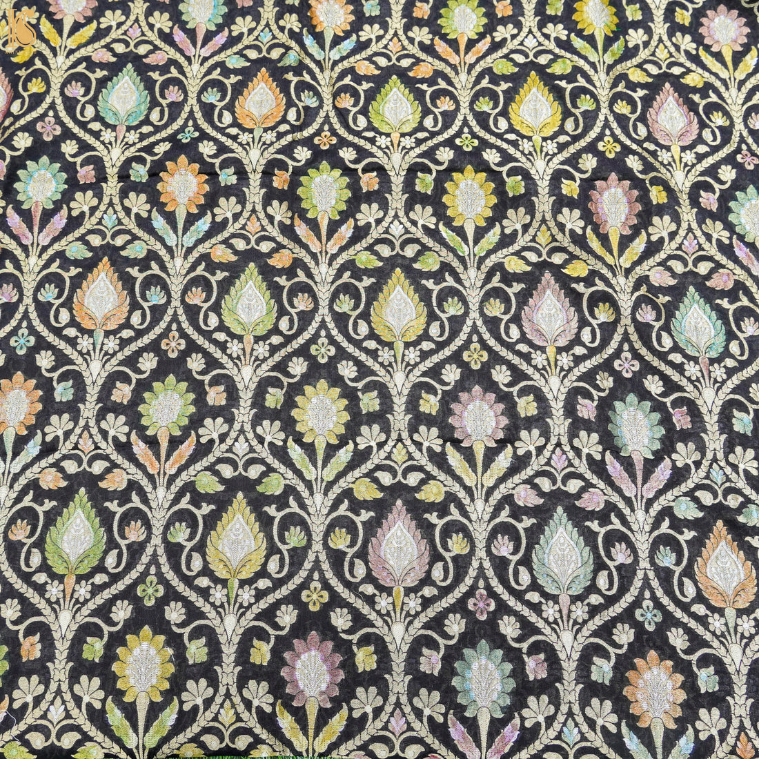 Black Pure Georgette Handloom Banarasi Fabric - Khinkhwab