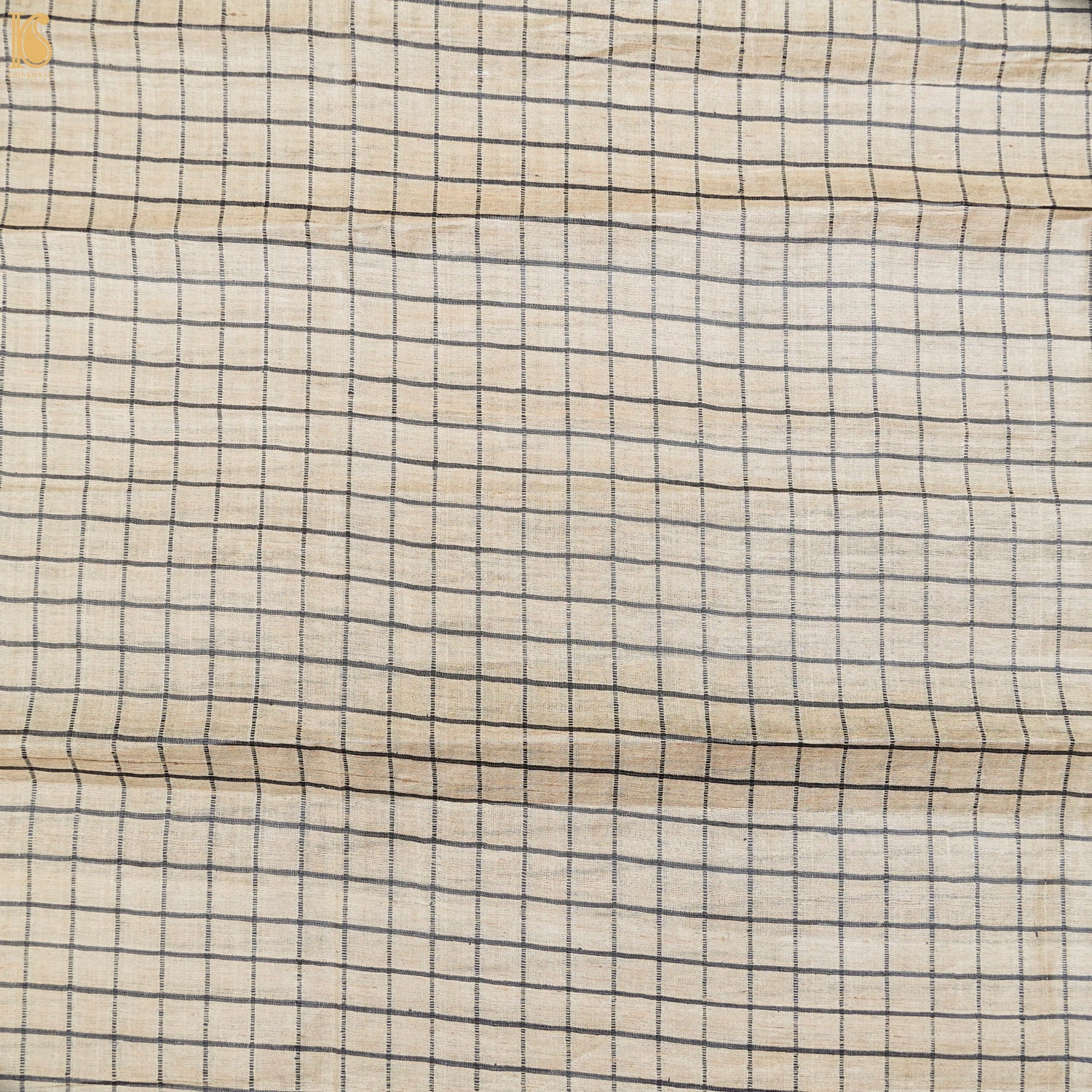 Handwoven Pure Desi Tussar Silk Check Banarasi Fabric - Khinkhwab
