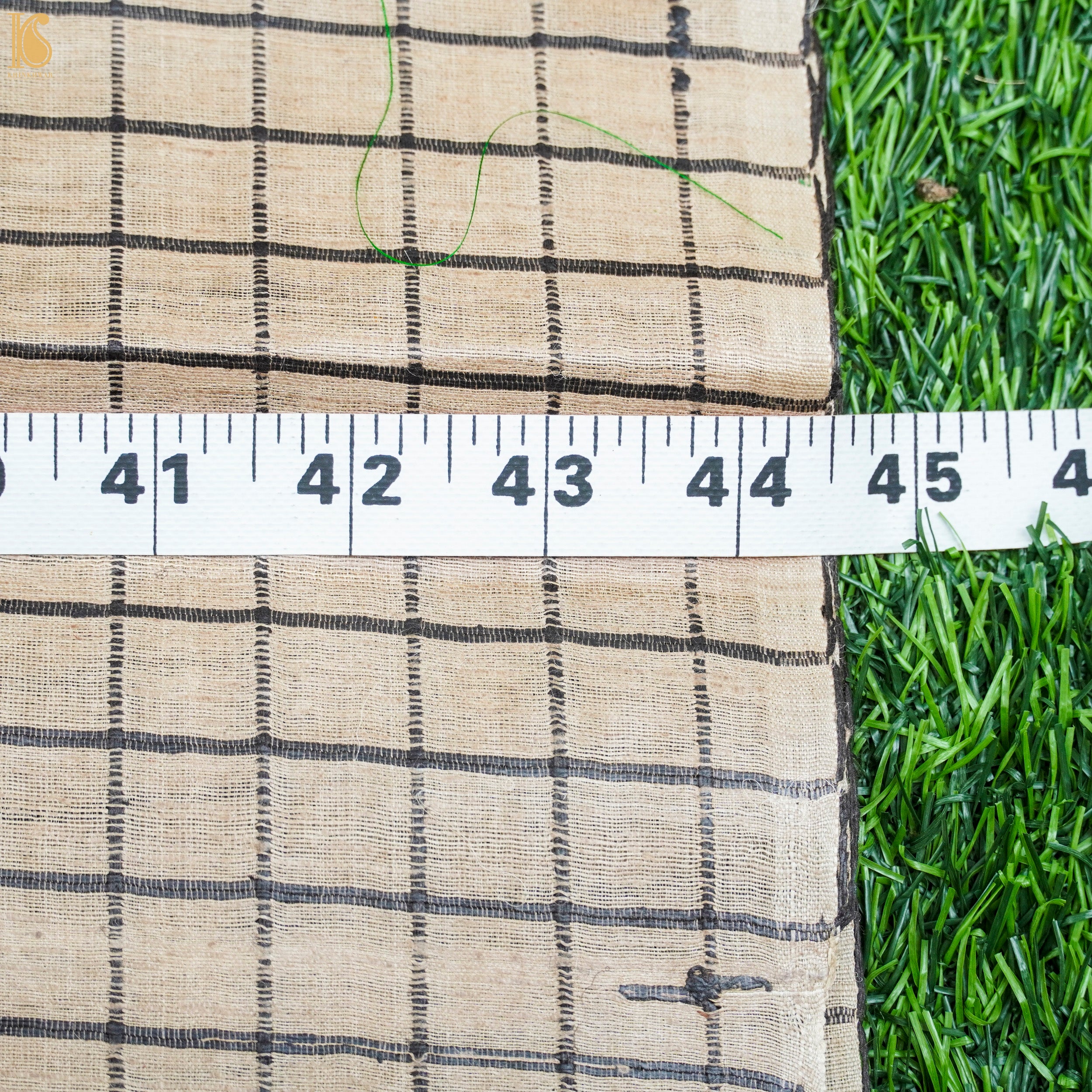 Handwoven Pure Desi Tussar Silk Check Banarasi Fabric - Khinkhwab