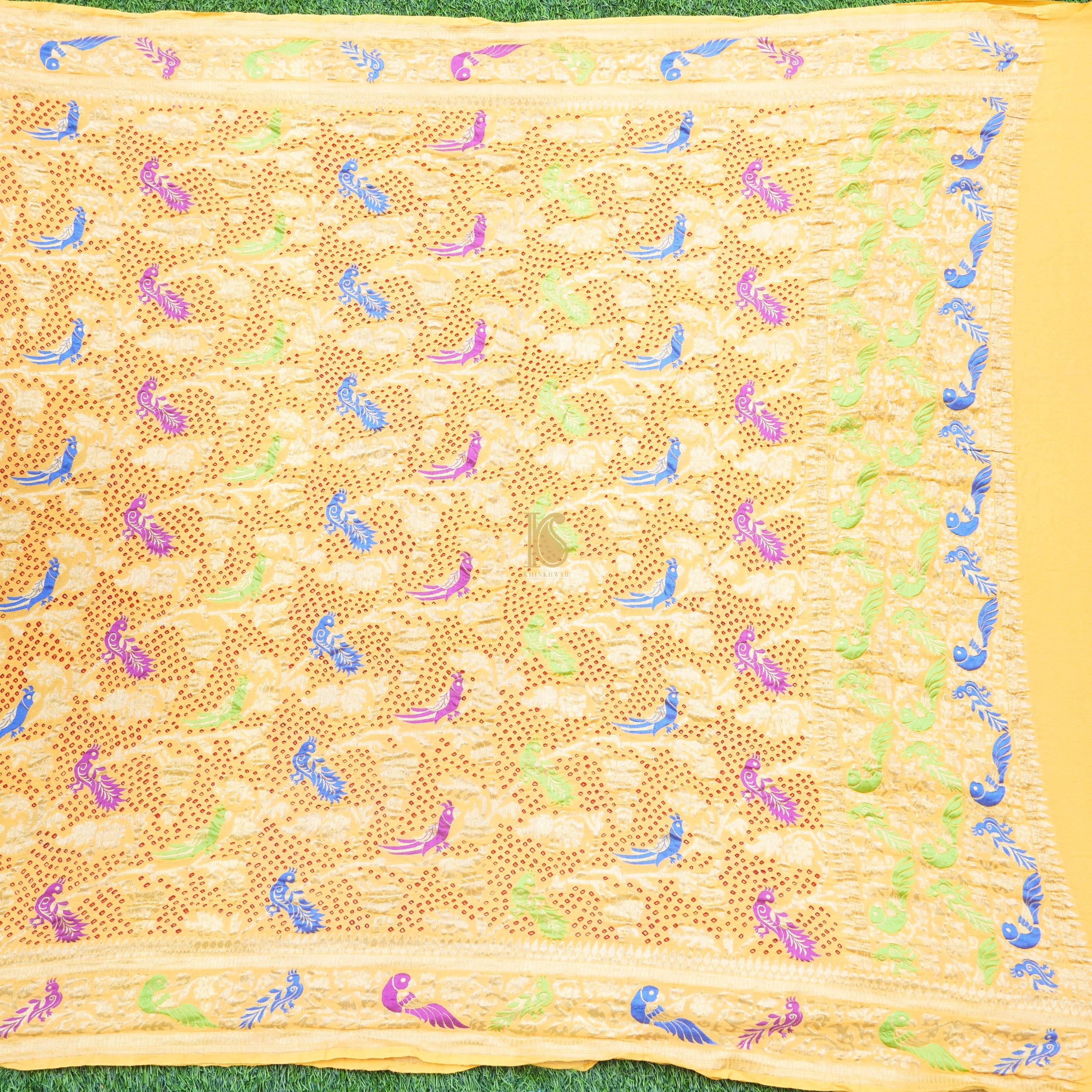 Preorder - Pure Georgette Handloom Banarasi Birds Bandhani Dupatta - Khinkhwab