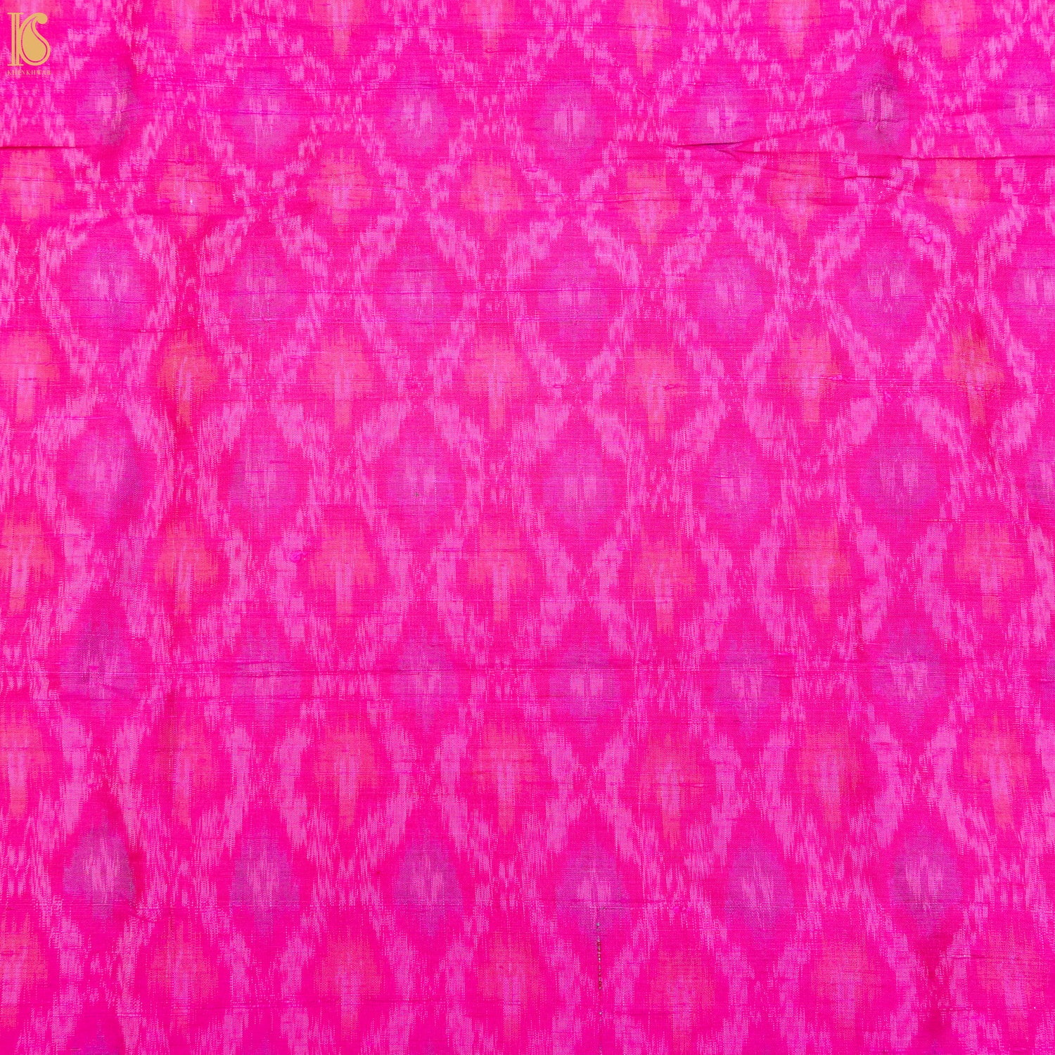 Pink Pure Raw Silk Banarasi Ikat Fabric - Khinkhwab