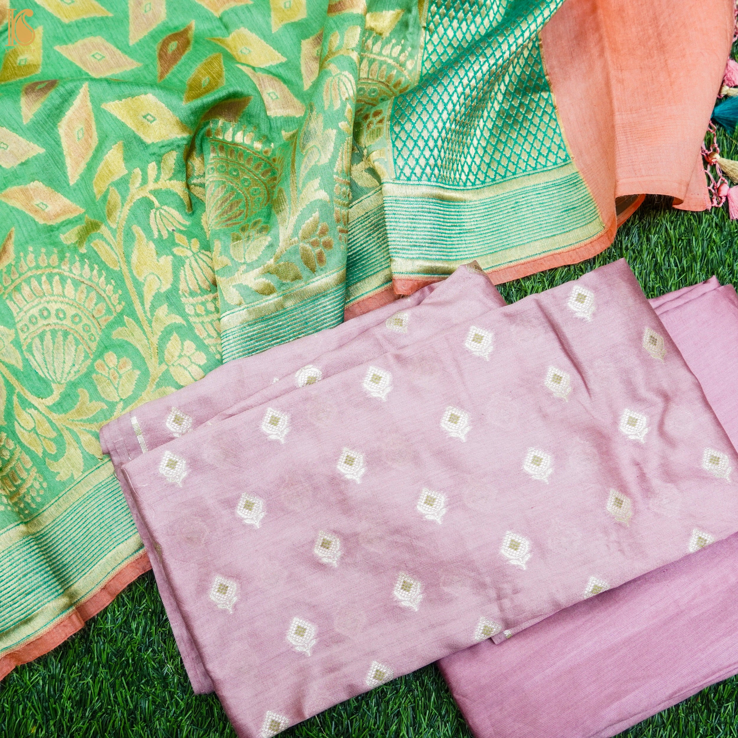 Melanie Purple Pure Silk by Spun Silk Handloom Banarasi Suit Set with Dupatta - Khinkhwab