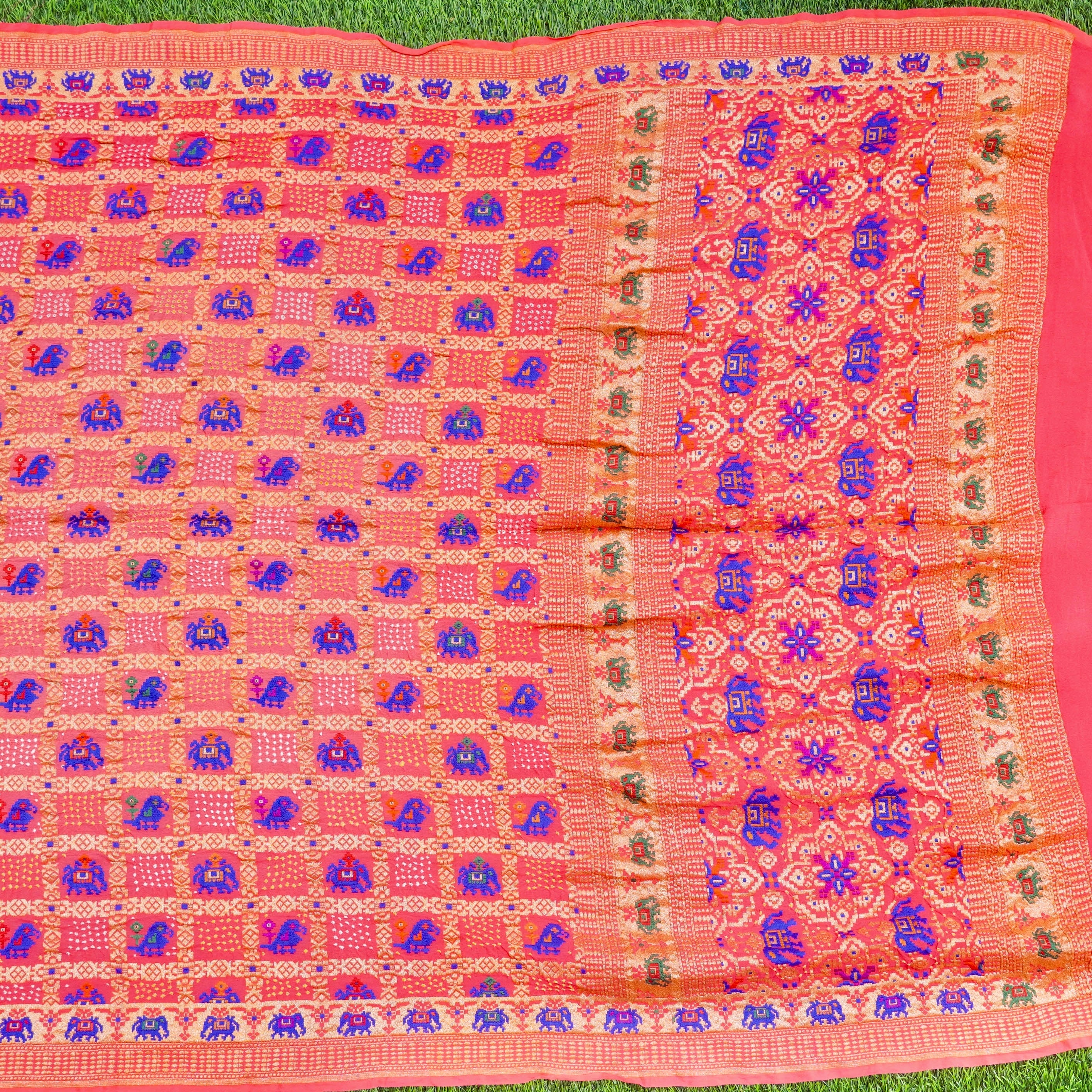 Georgette Banarasi Handloom Elephant Bandhani Saree - Khinkhwab