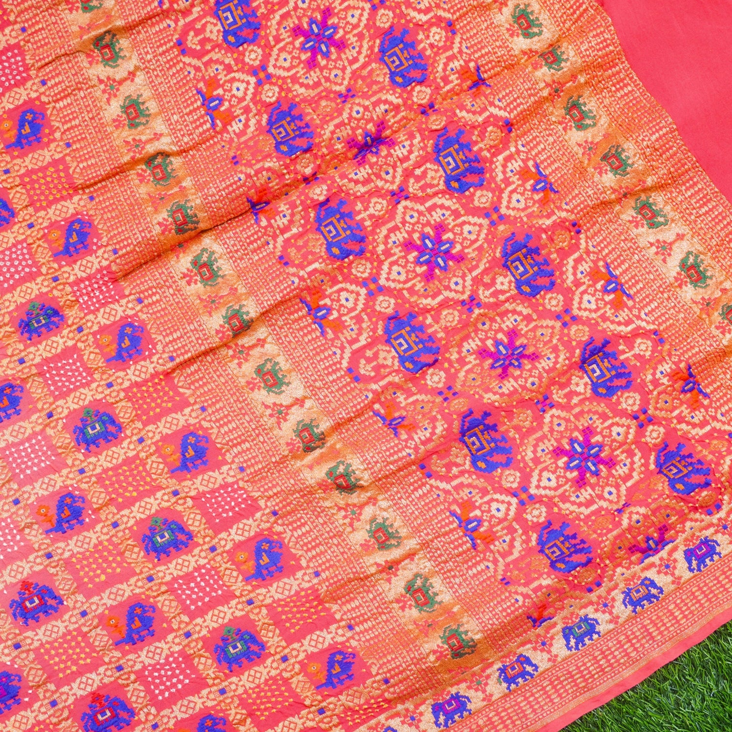 Georgette Banarasi Handloom Elephant Bandhani Saree - Khinkhwab