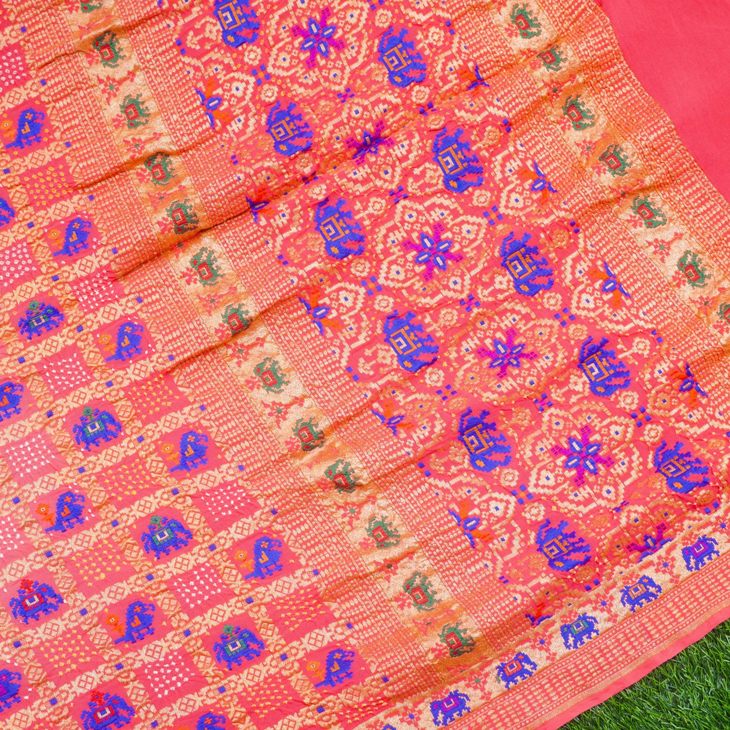 Georgette Banarasi Handloom Elephant Bandhani Saree - Khinkhwab