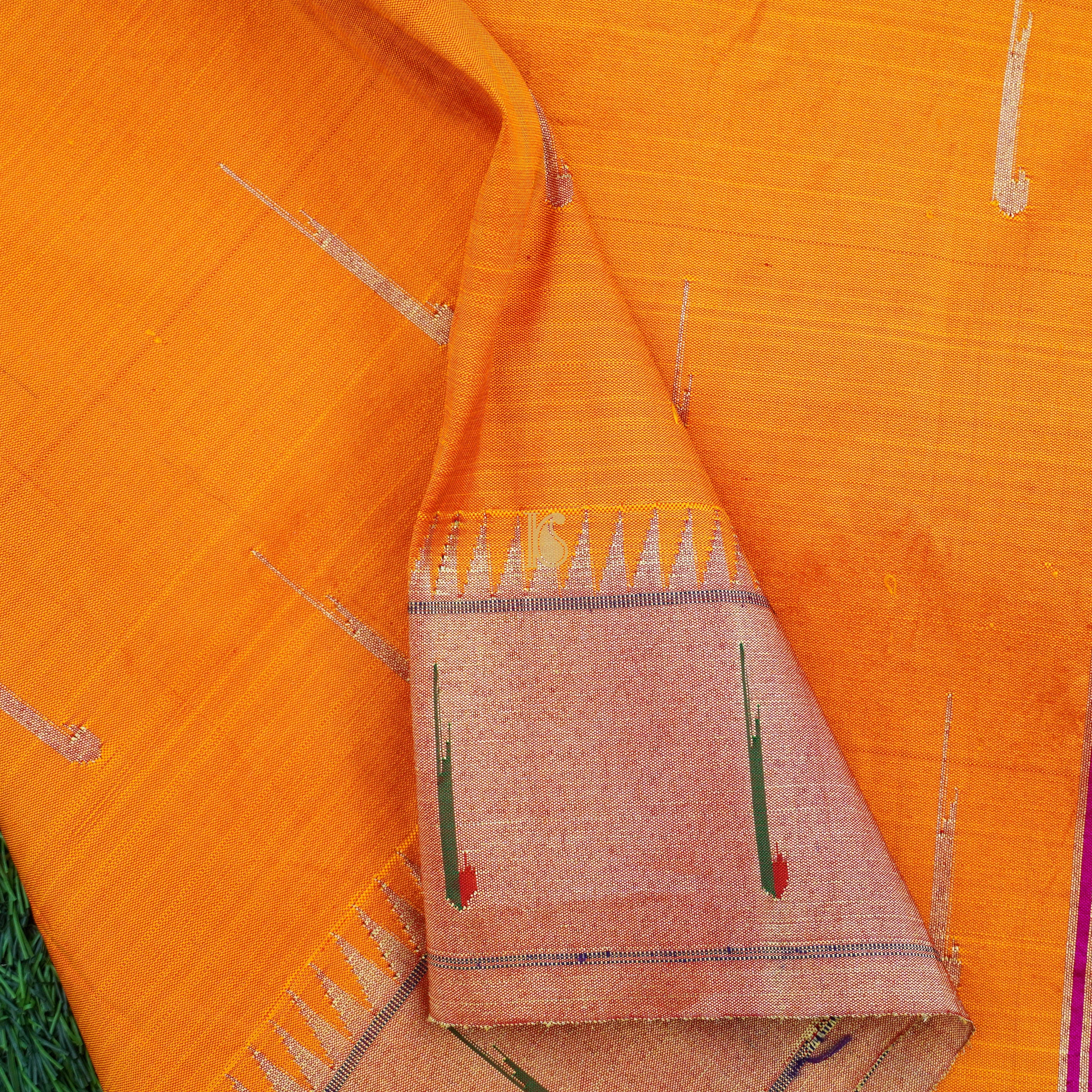 Orange Pure Silk Handwoven Paithani Saree with Muniya Border - Khinkhwab