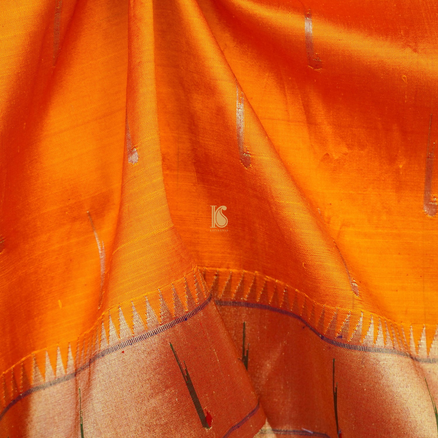 Orange Pure Silk Handwoven Paithani Saree with Muniya Border - Khinkhwab