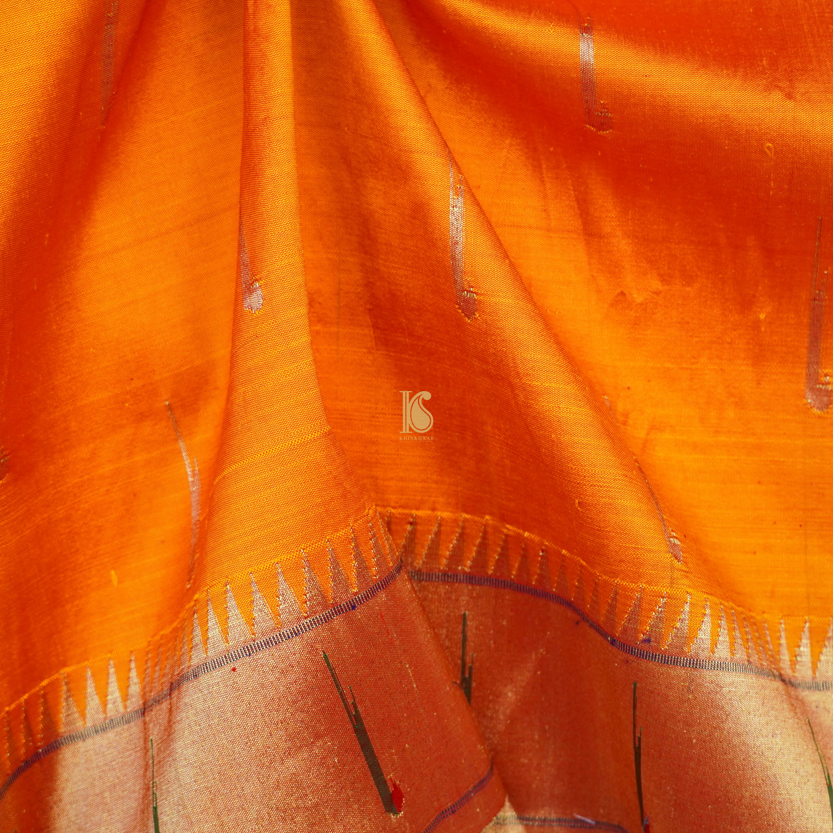 Orange Pure Silk Handwoven Paithani Saree with Muniya Border - Khinkhwab