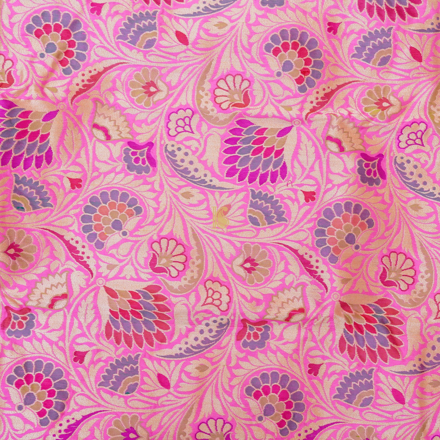 Pink Pure Katan Silk Banarasi Meenakari Fabric - Khinkhwab
