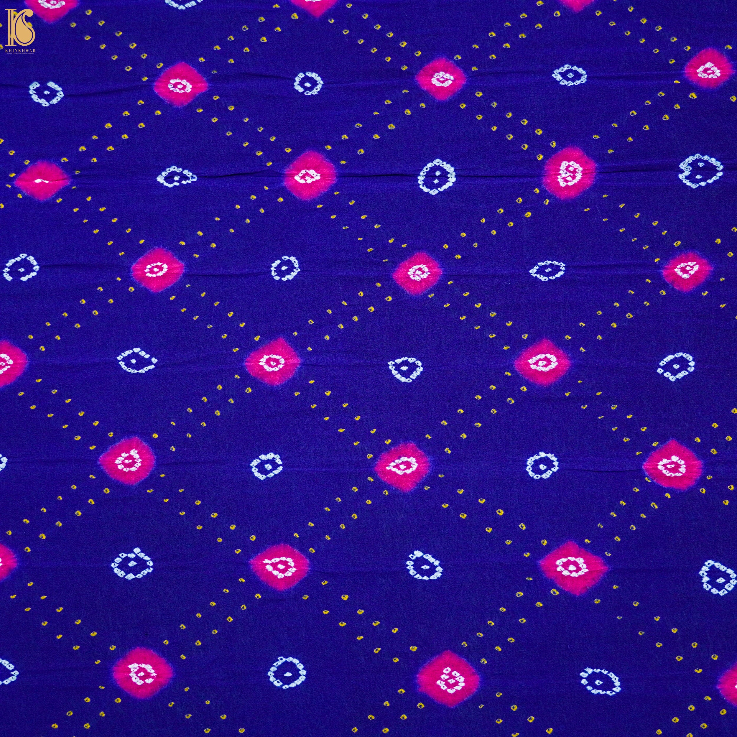 Midnight Blue Pure Georgette Handloom Banarasi Bandhani Saree - Khinkhwab