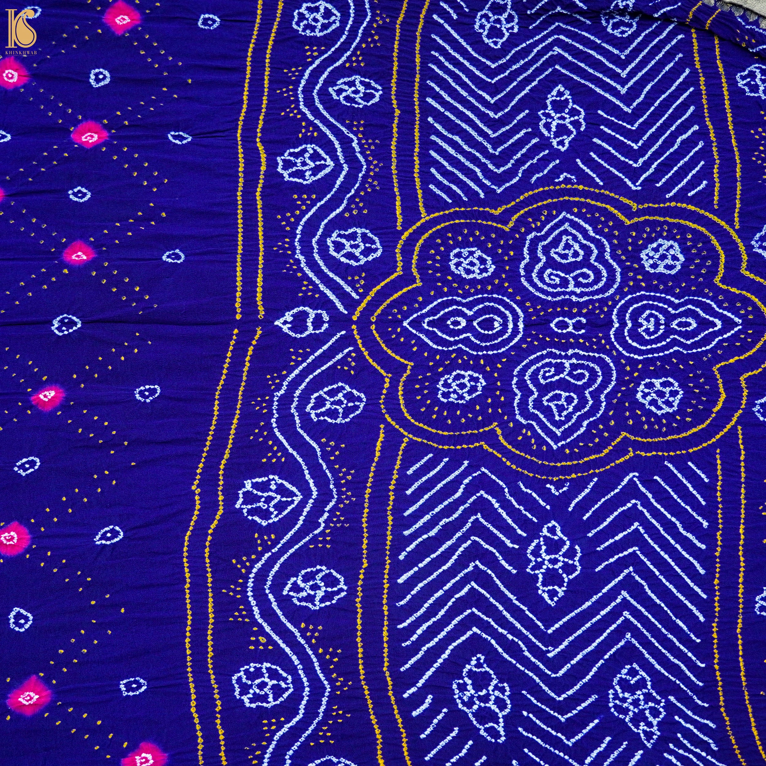 Midnight Blue Pure Georgette Handloom Banarasi Bandhani Saree - Khinkhwab