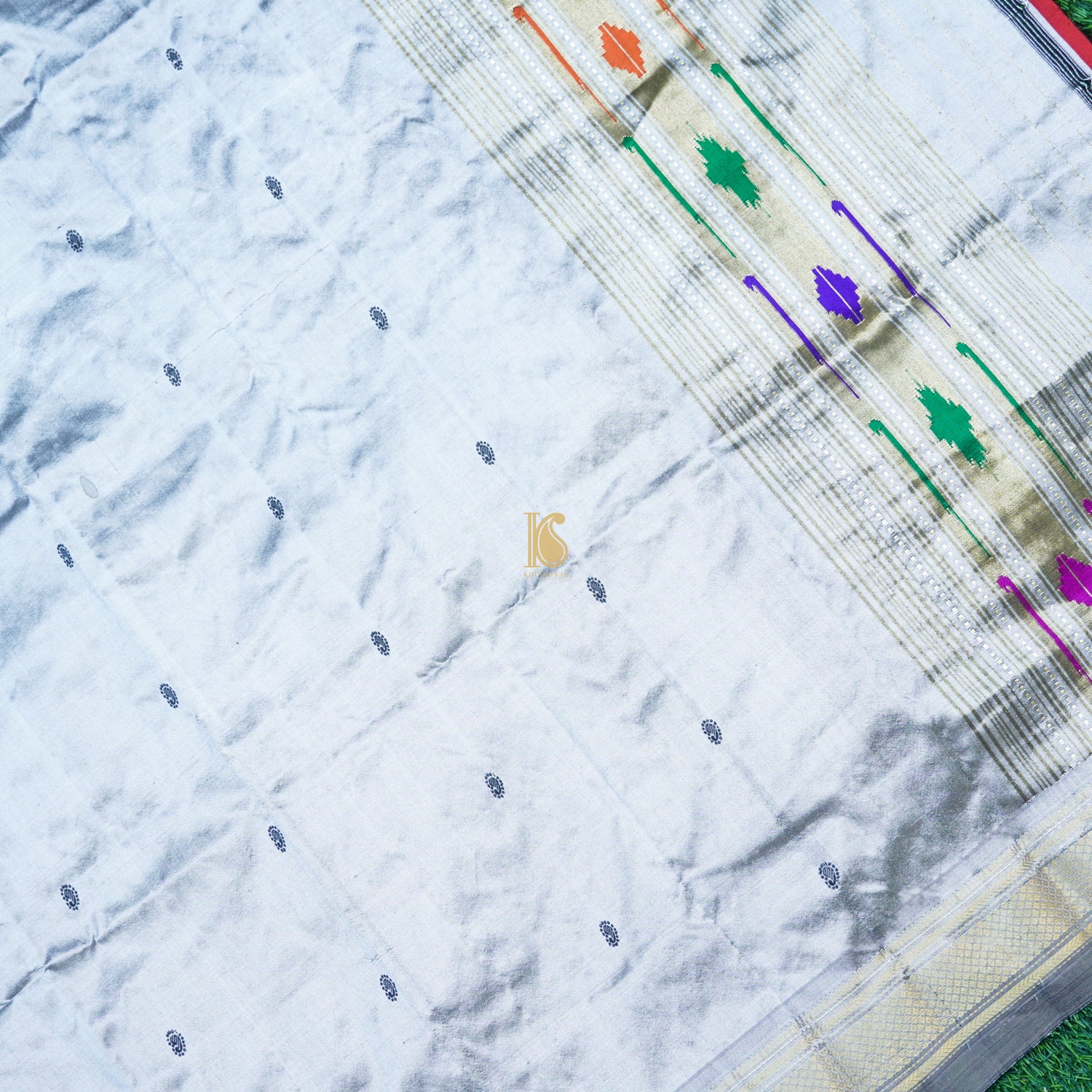 Hawkes Blue Pure Silk Handwoven Paithani Dupatta - Khinkhwab