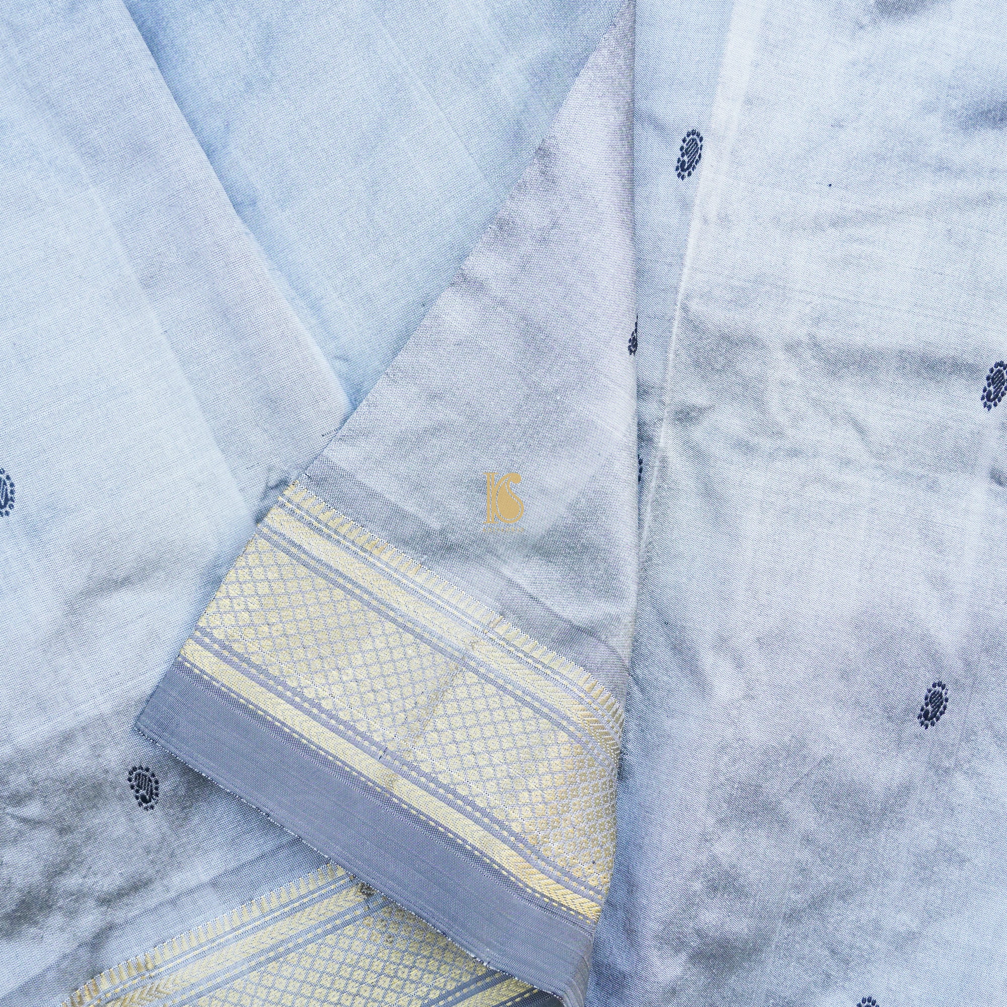Hawkes Blue Pure Silk Handwoven Paithani Dupatta - Khinkhwab