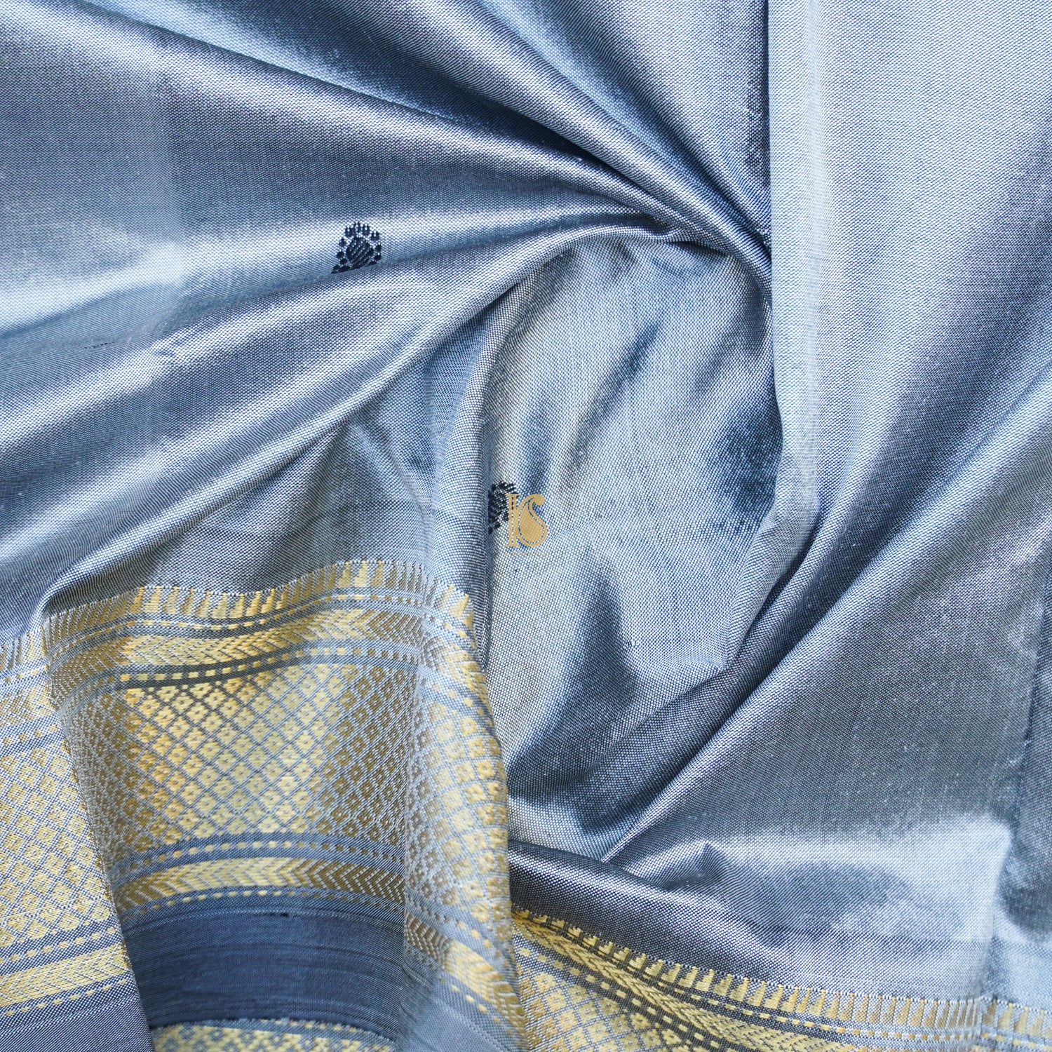 Hawkes Blue Pure Silk Handwoven Paithani Dupatta - Khinkhwab