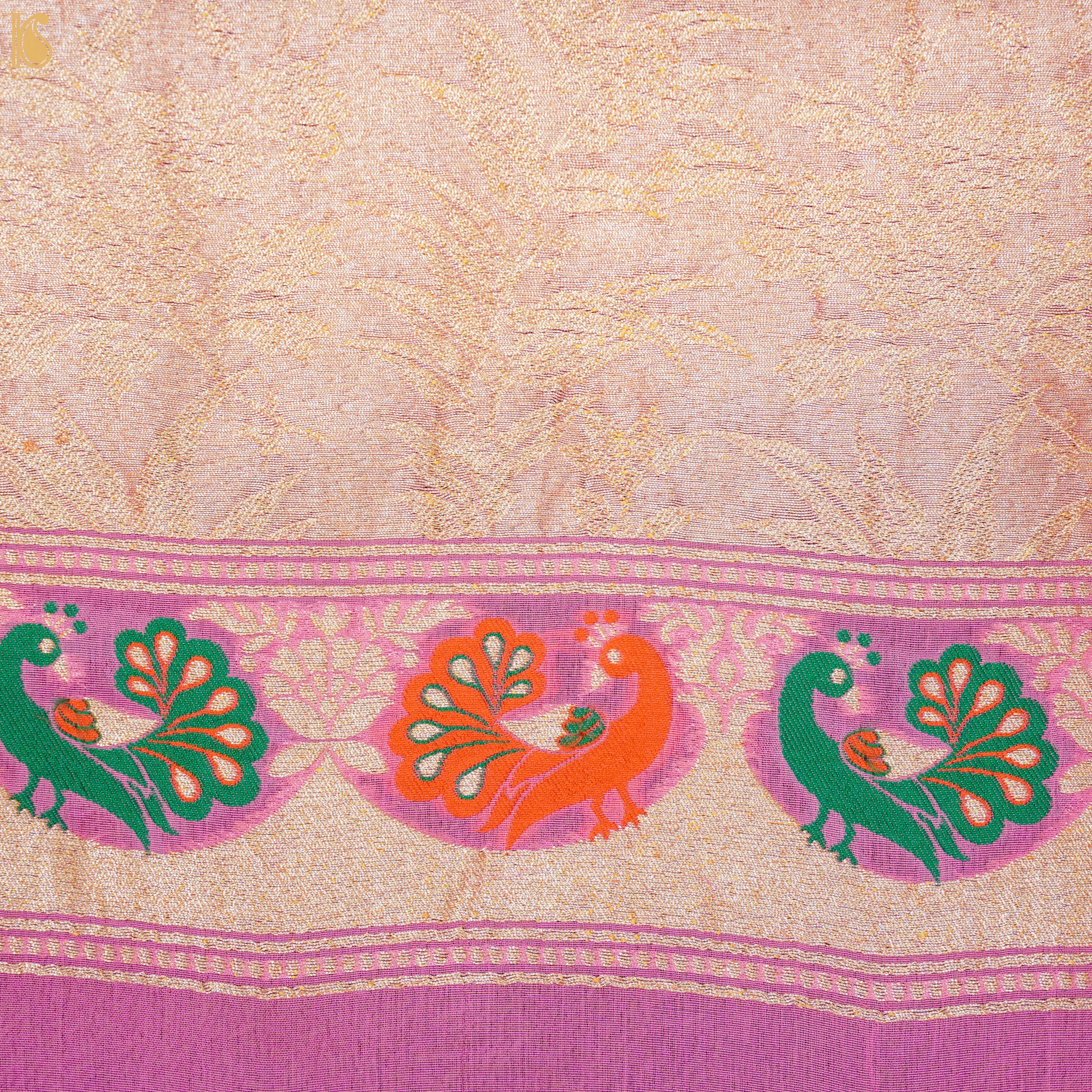 Pink Handloom Pure Georgette Kalidar Banarasi Meenakari Shikargah Lehenga - Khinkhwab