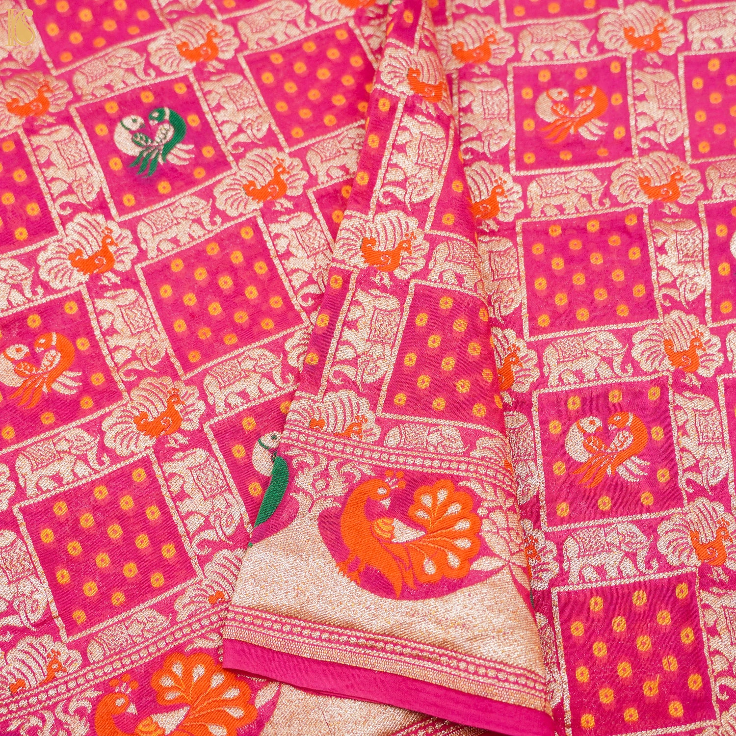 Pink Handloom Pure Georgette Kalidar Banarasi Meenakari Shikargah Lehenga - Khinkhwab