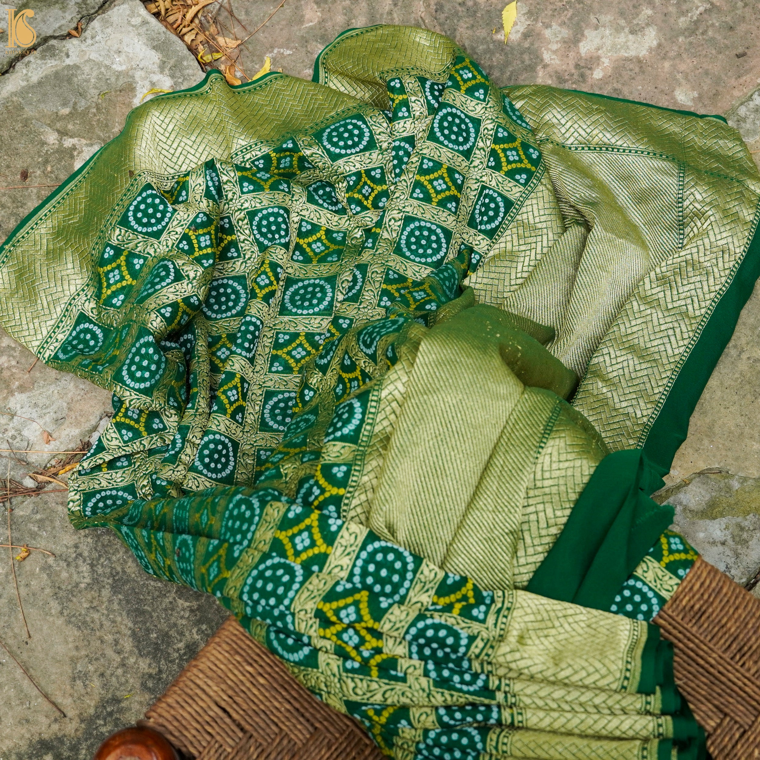 Green Pure Georgette Handwoven Gharchola Banarasi Saree – Khinkhwab