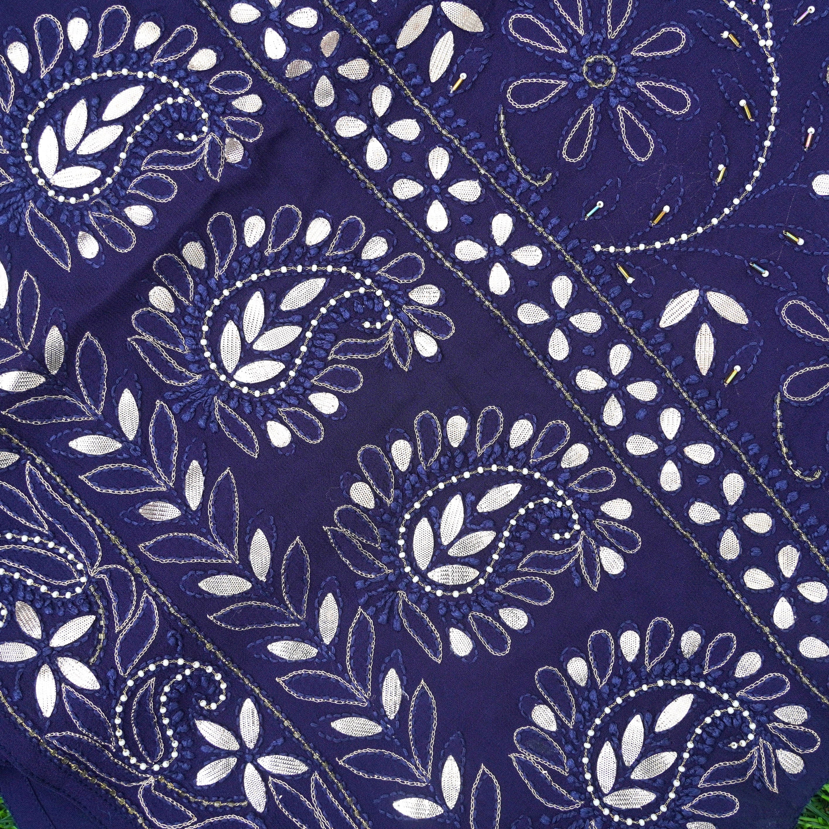 Blue Chikankari, Aari & Gotta Patti Viscose Georgette Fabric Set - Khinkhwab