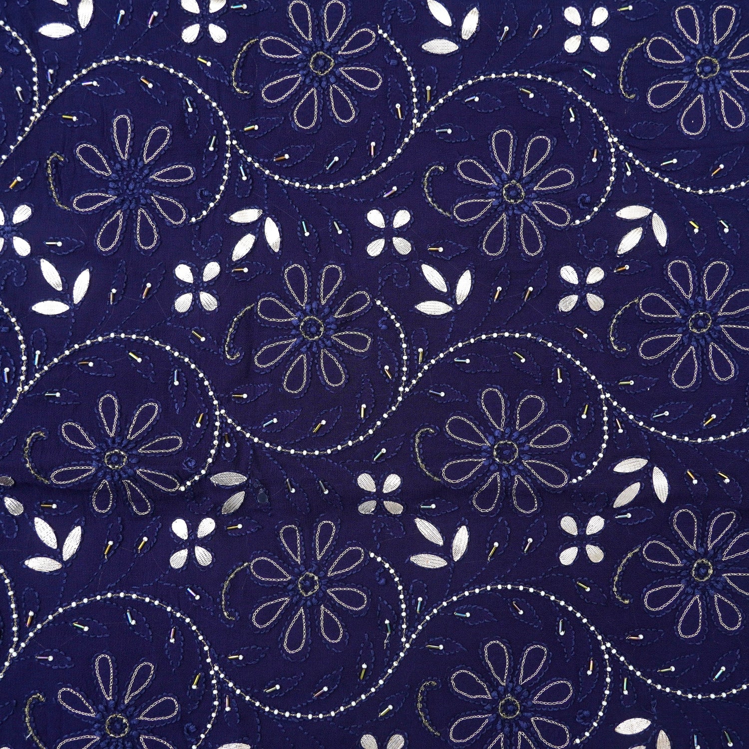 Blue Chikankari, Aari & Gotta Patti Viscose Georgette Fabric Set - Khinkhwab