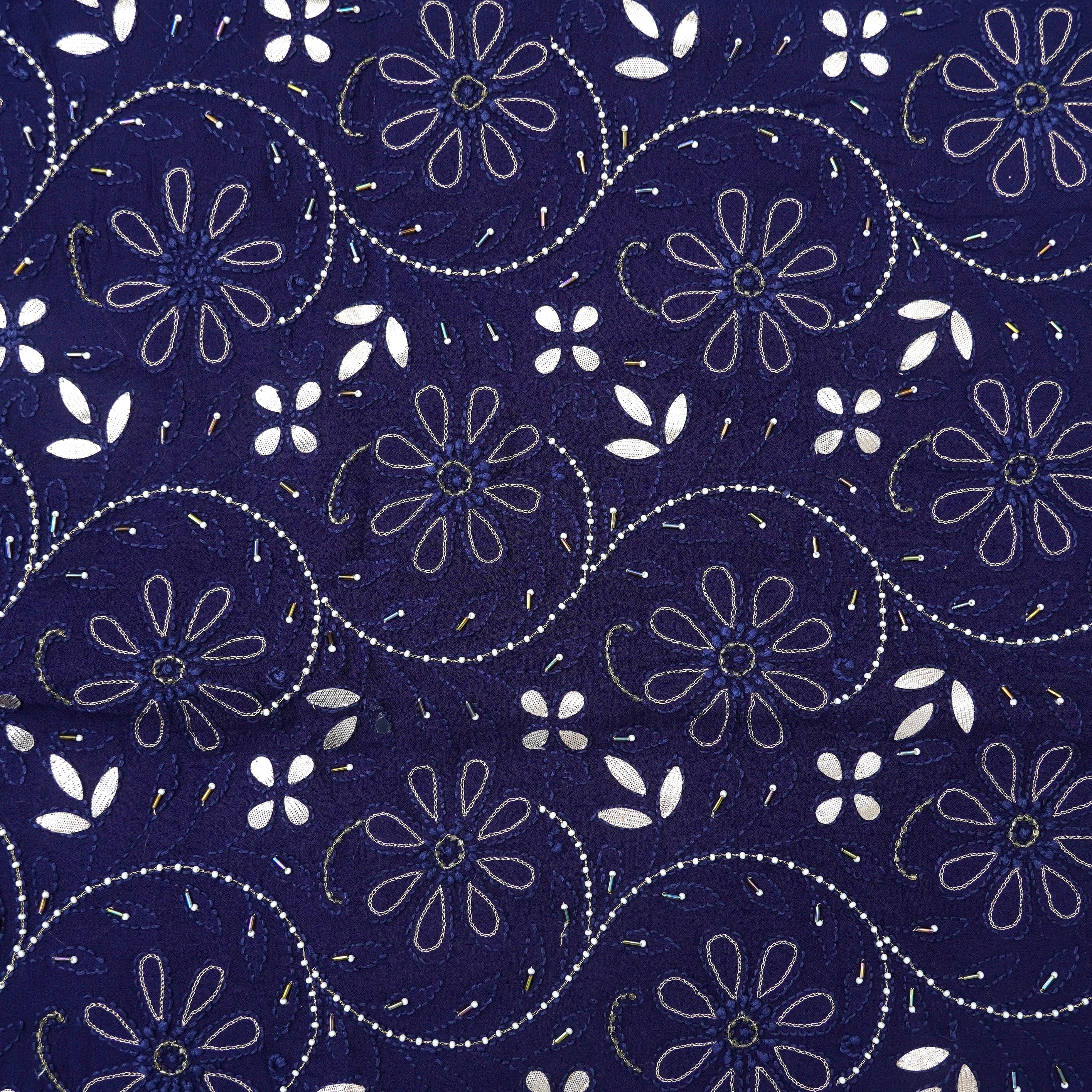 Blue Chikankari, Aari & Gotta Patti Viscose Georgette Fabric Set - Khinkhwab