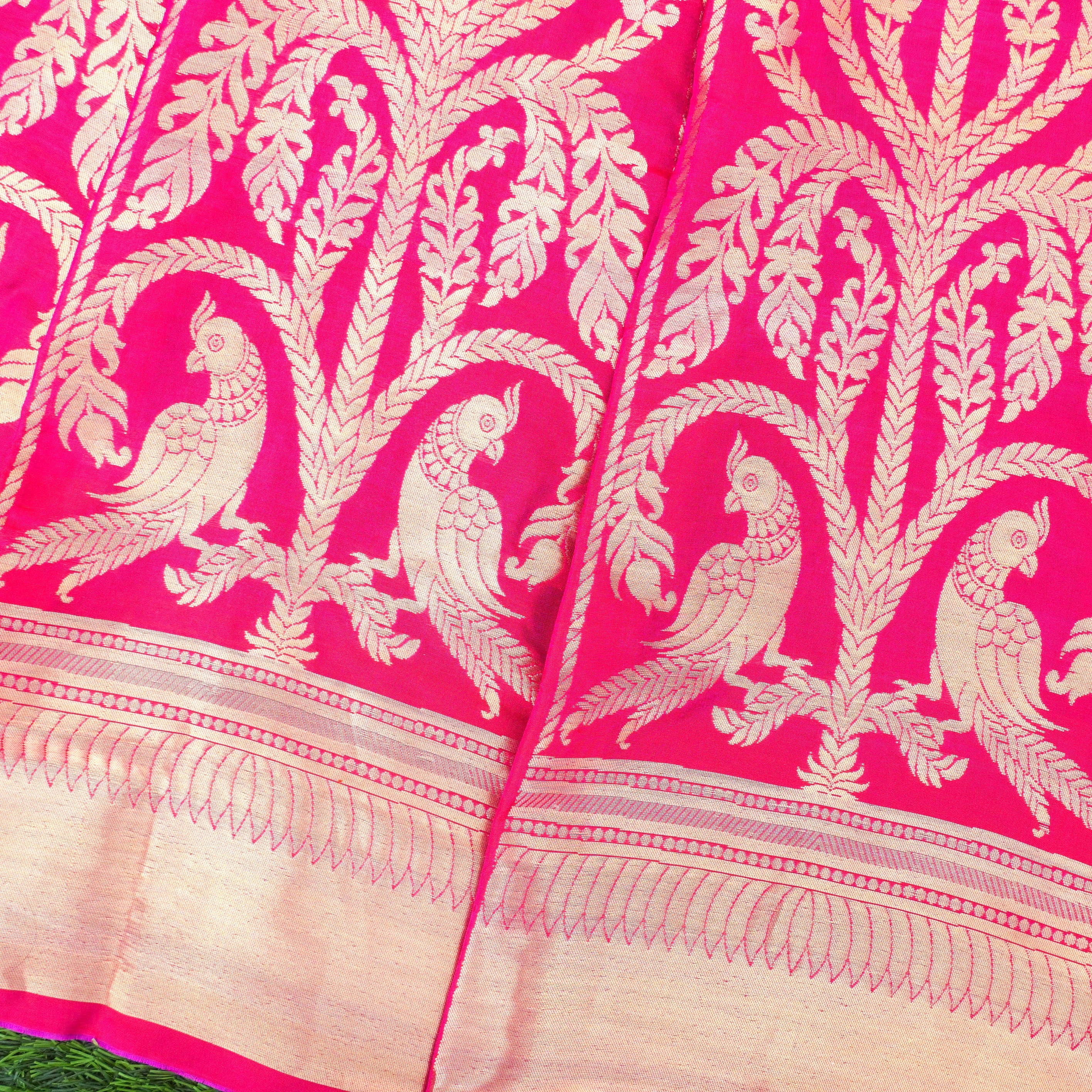 Pink Pure Katan Silk Handloom Banarasi Lehenga with Work Dupatta - Khinkhwab