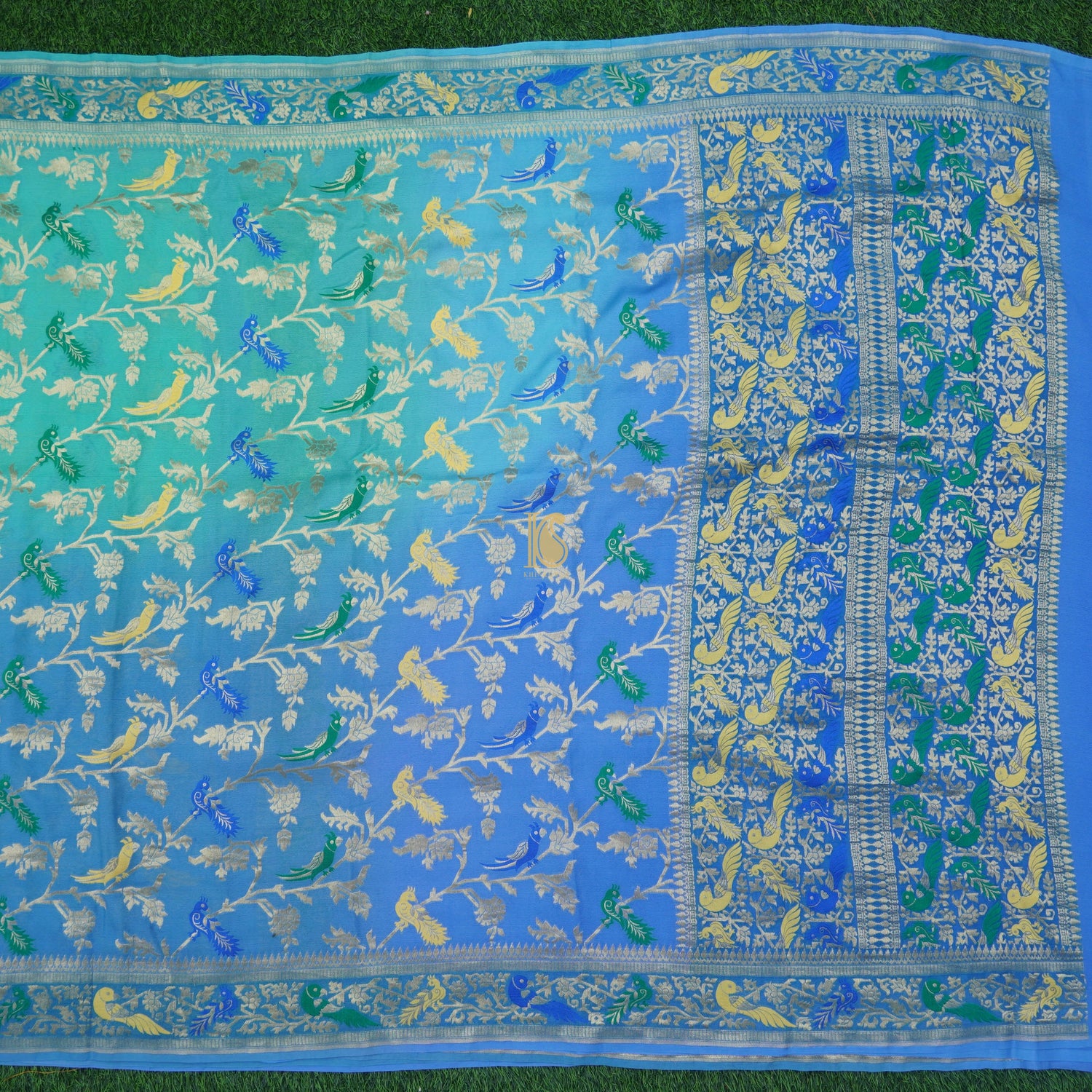 Pure Georgette Handloom Banarasi Birds of Paradise Saree - Colors - Khinkhwab