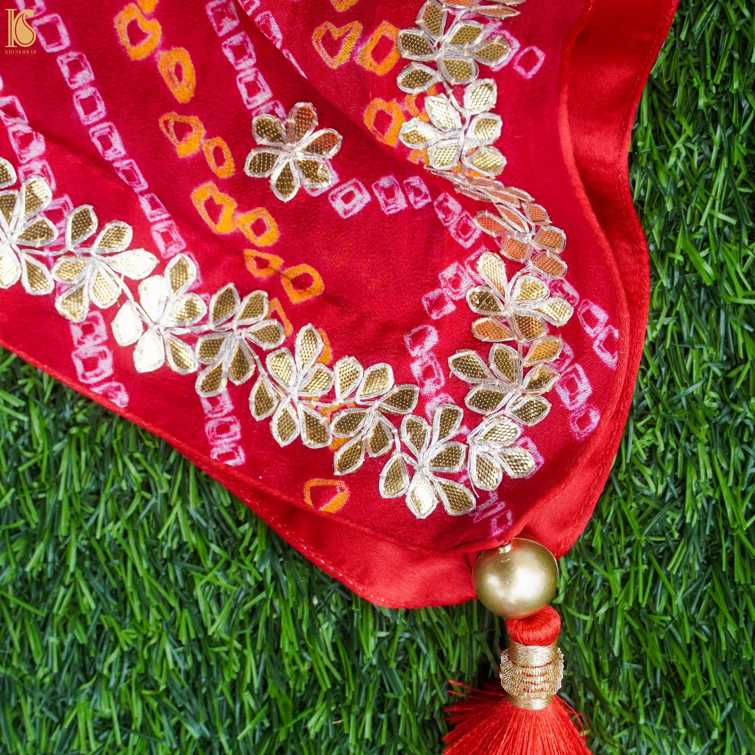 Red Pure Georgette Gotta Patti Bandhani Dupatta - Khinkhwab