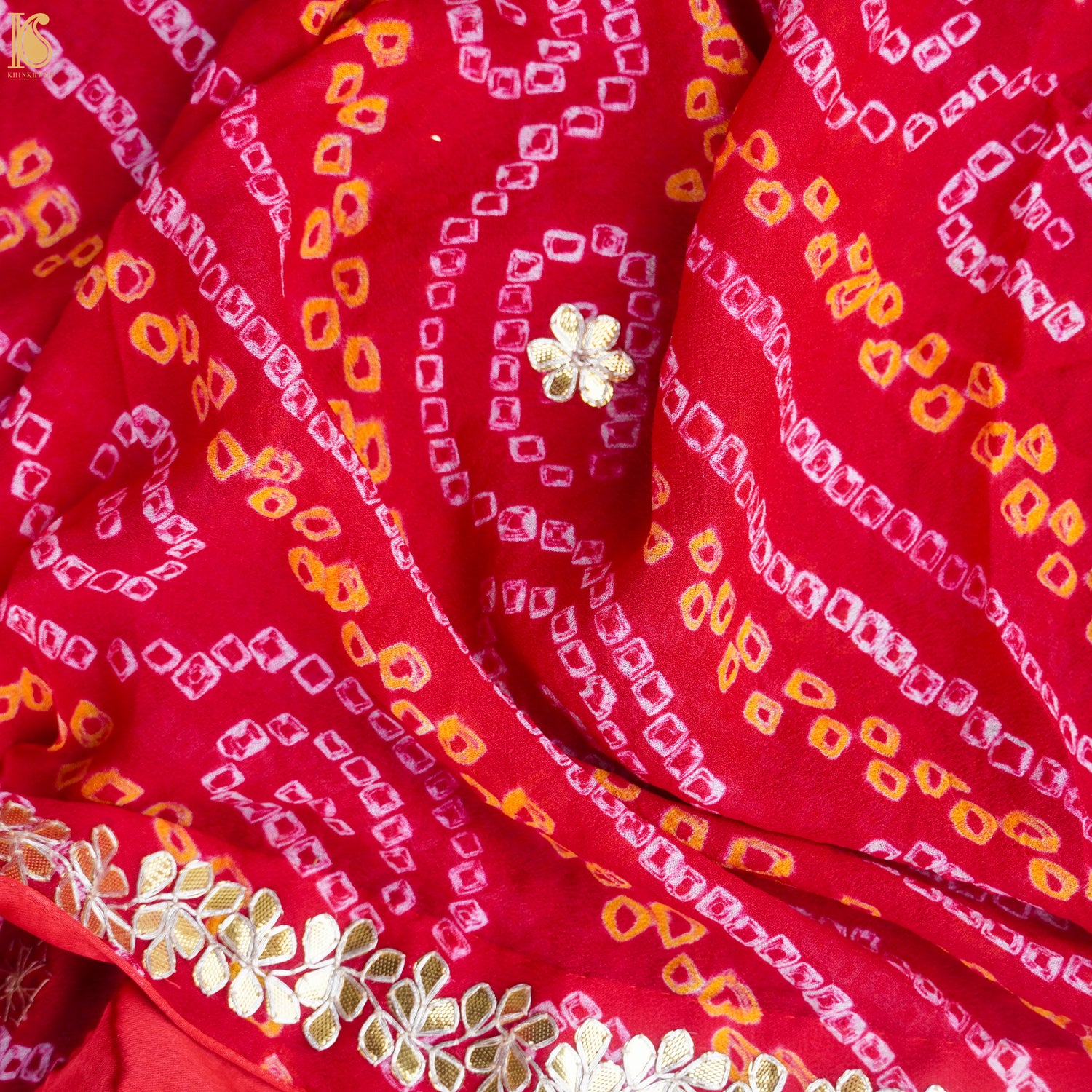Red Pure Georgette Gotta Patti Bandhani Dupatta - Khinkhwab