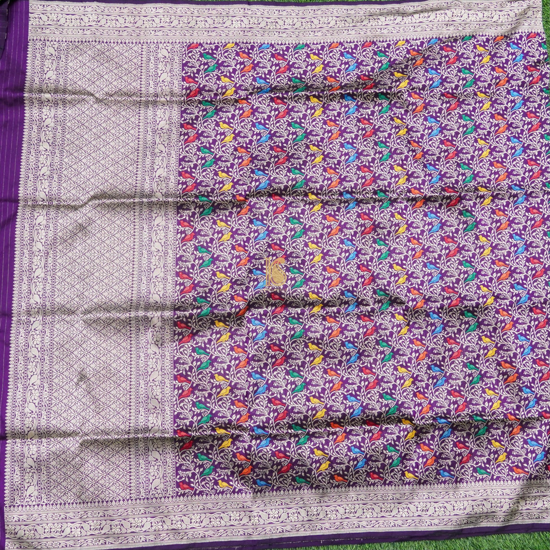Purple Pure Katan Silk Handwoven Banarasi Jaal Bird Dupatta - Khinkhwab