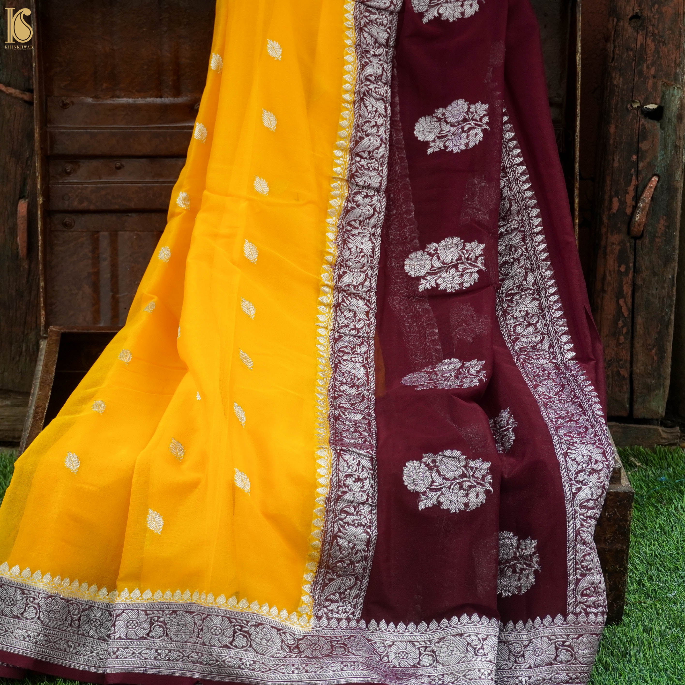 Yellow Pure Georgette Handloom Banarasi Saree - Khinkhwab