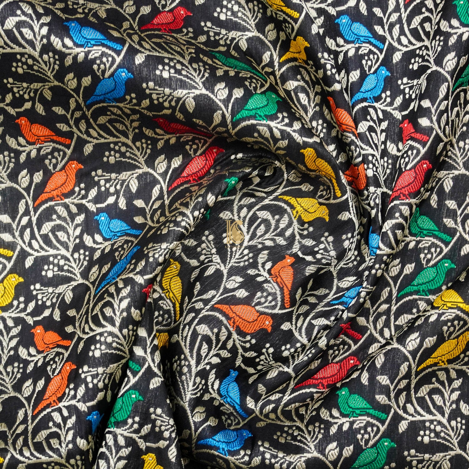Black Pure Katan Silk Handwoven Banarasi Jaal Bird Dupatta - Khinkhwab