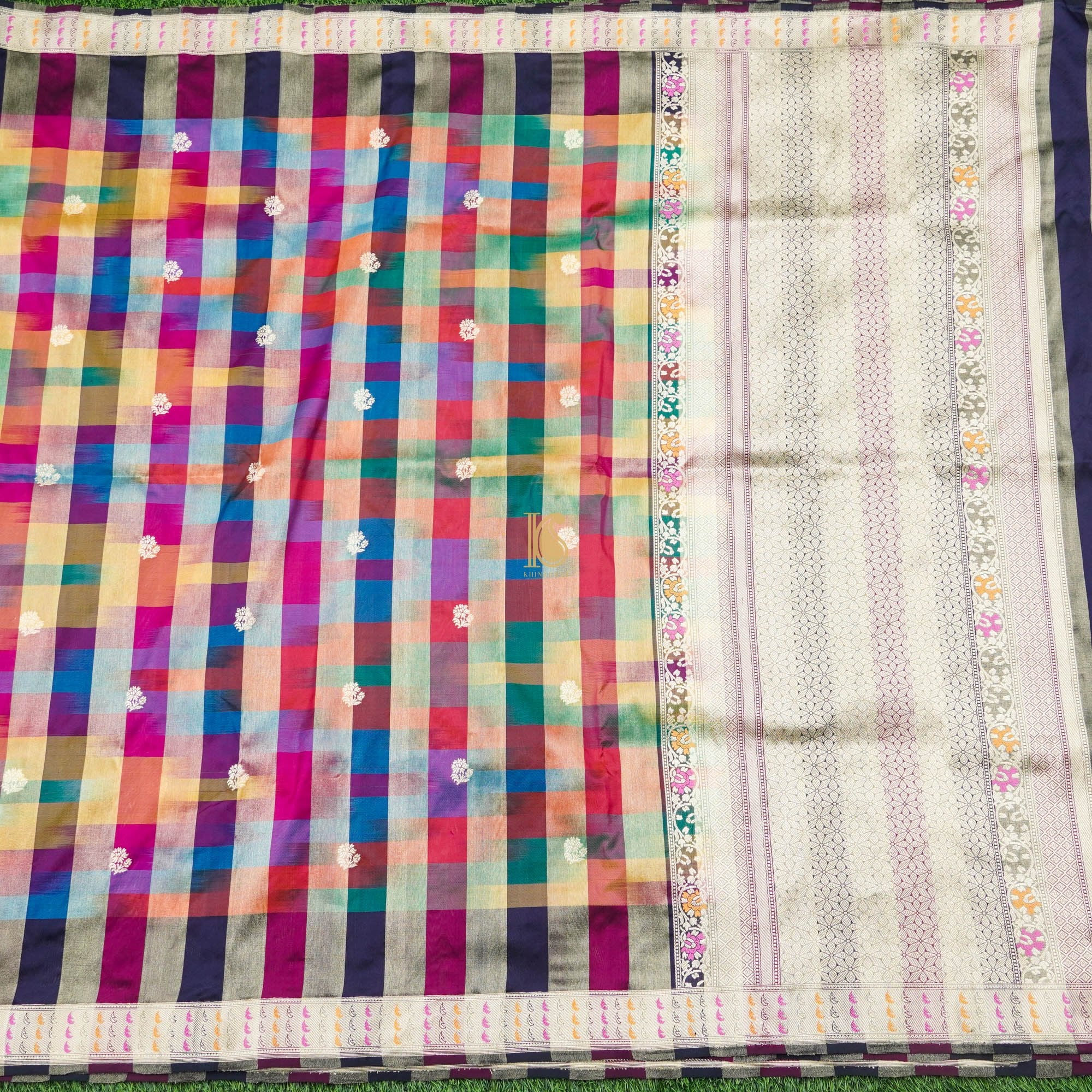 Pure Katan Silk Banarasi Kadwa Rangkat Handloom Check Saree - Khinkhwab