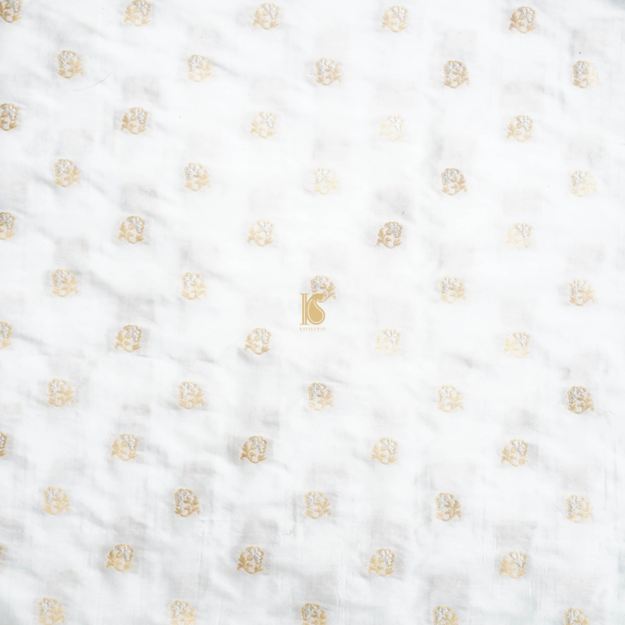White Pure Katan Silk Handwoven Banarasi Sona Rupa Fabric - Khinkhwab