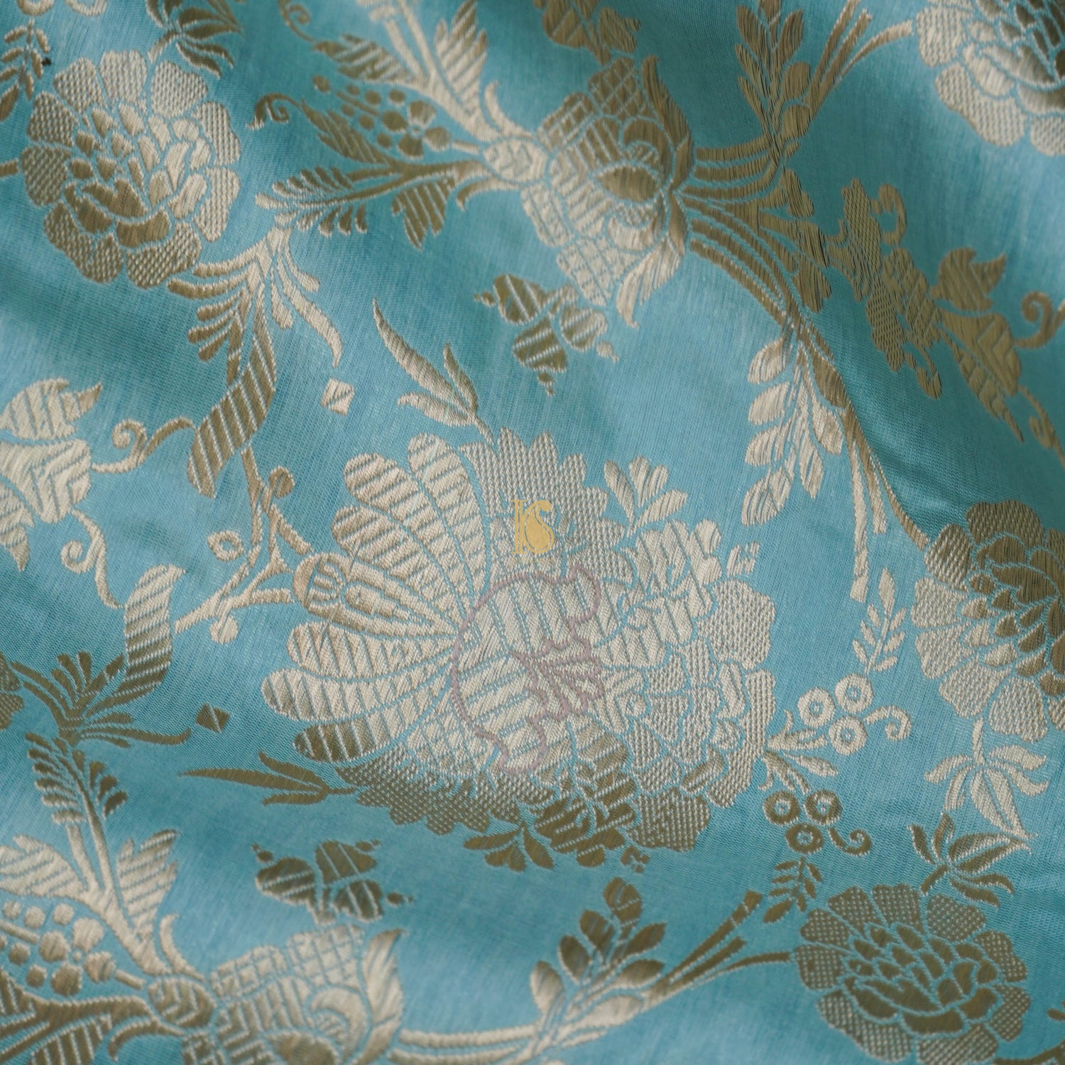 Handloom Baby Blue Pure Brocade Banarasi Fabric - Khinkhwab