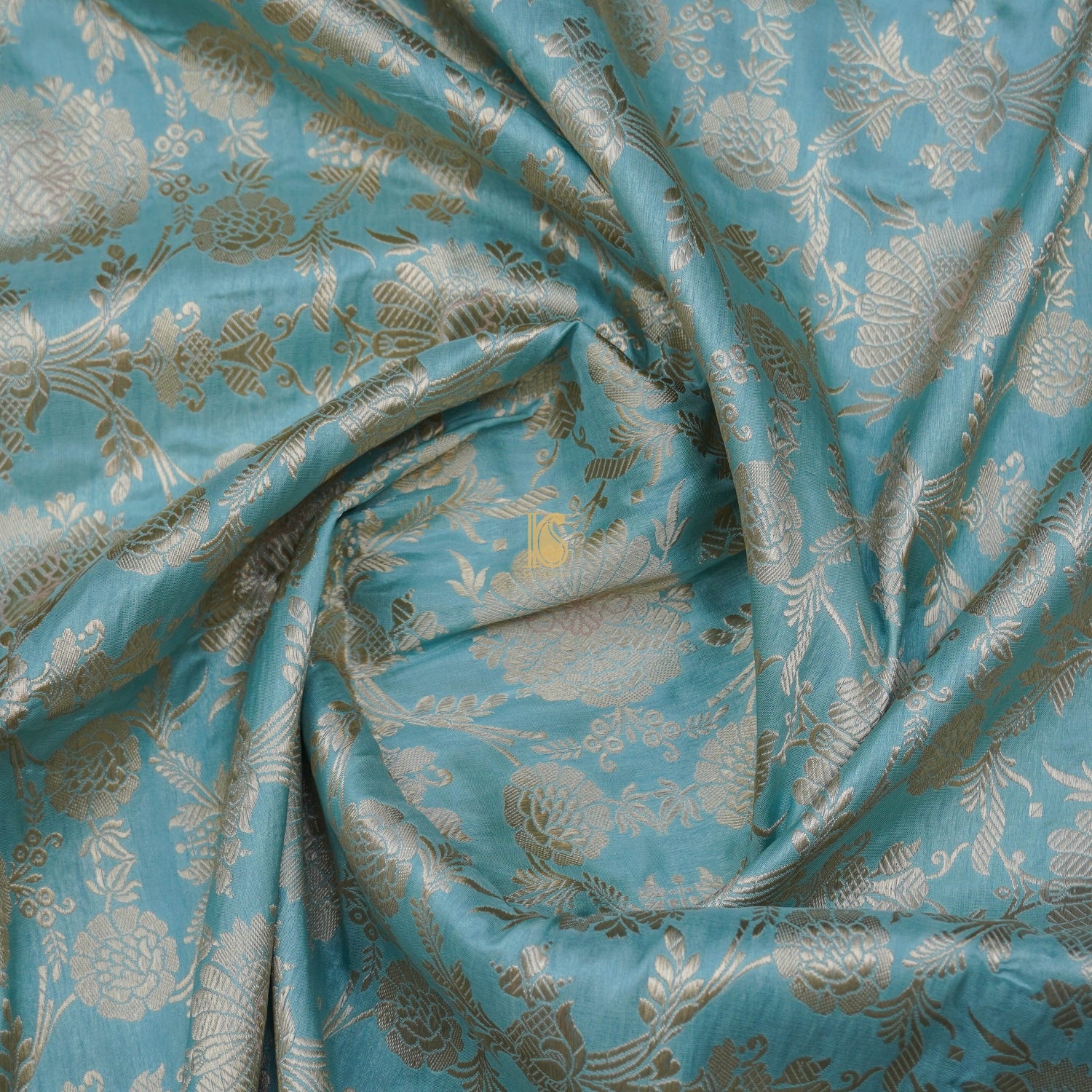 Handloom Baby Blue Pure Brocade Banarasi Fabric - Khinkhwab