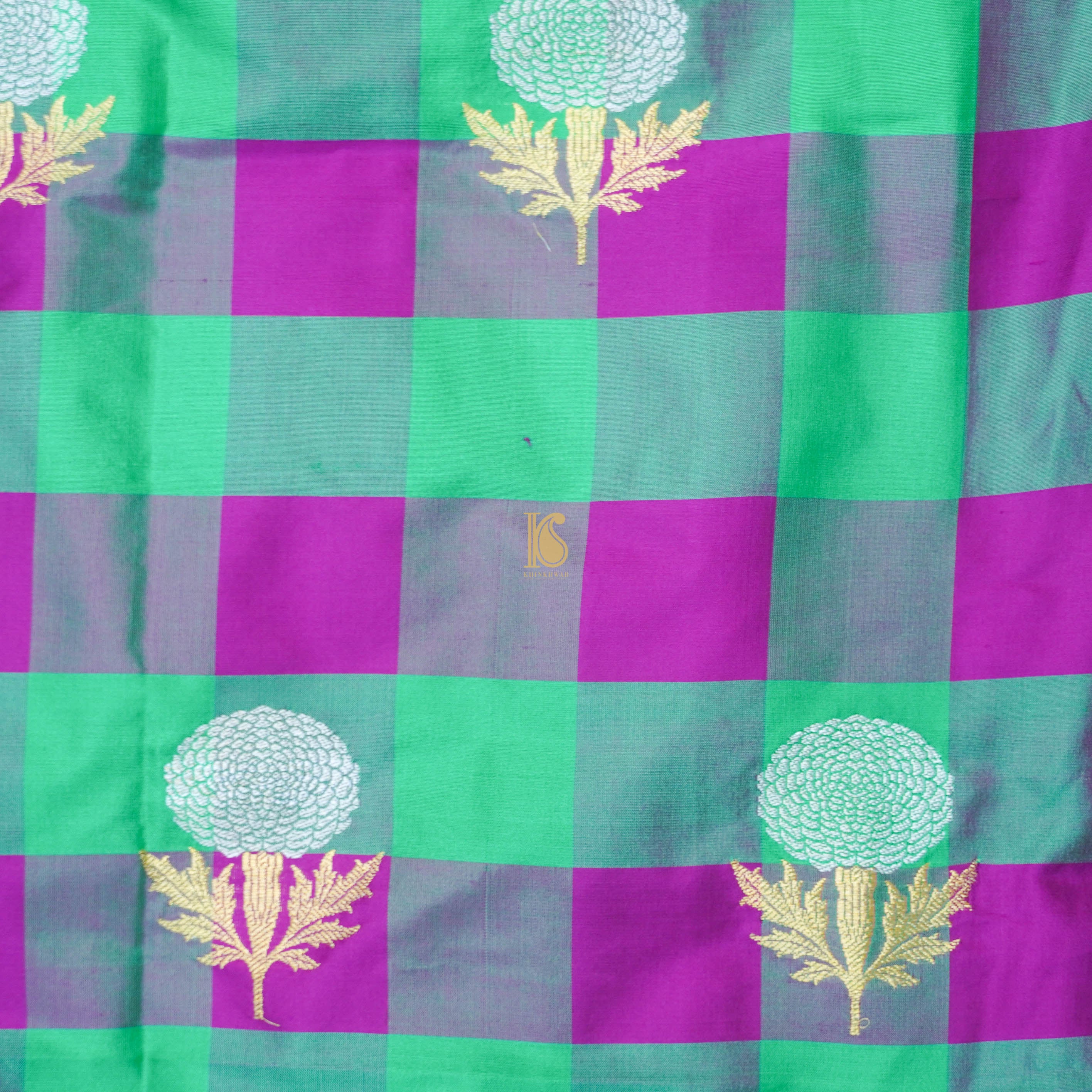 Handwoven Pure Katan Silk Banarasi Check Fabric - Khinkhwab
