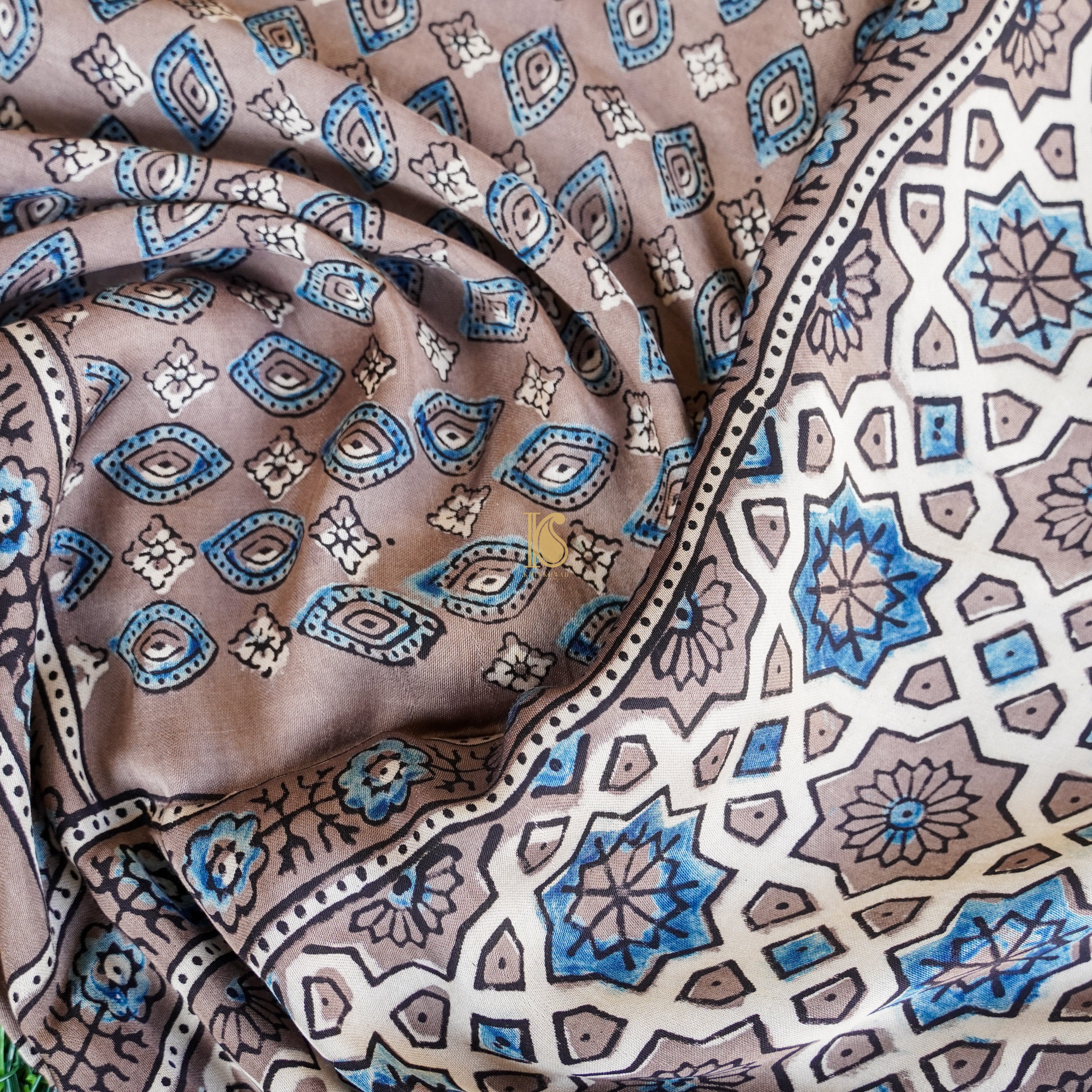 Hand Block Ajrakh Modal Silk Dupatta - Khinkhwab