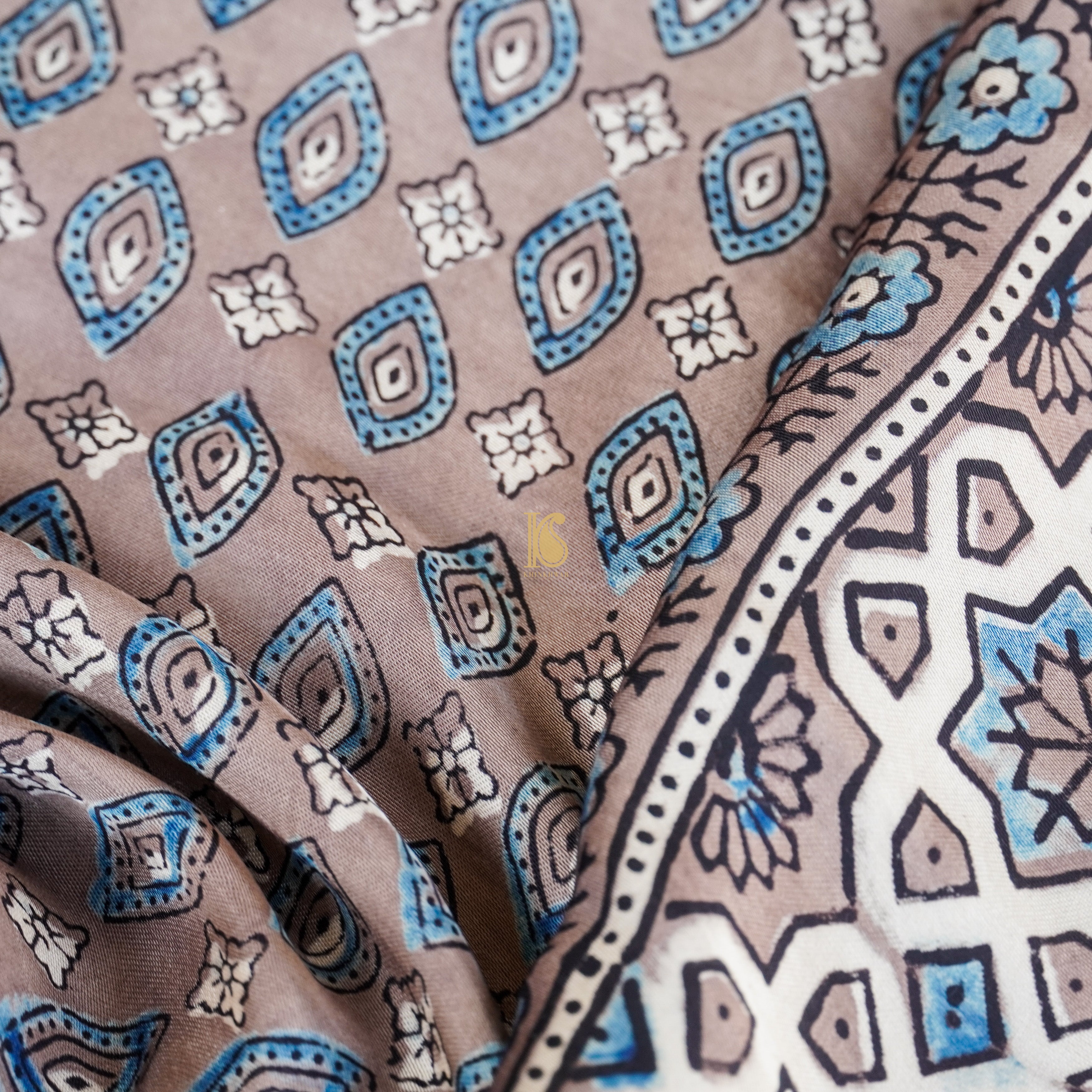 Hand Block Ajrakh Modal Silk Dupatta - Khinkhwab
