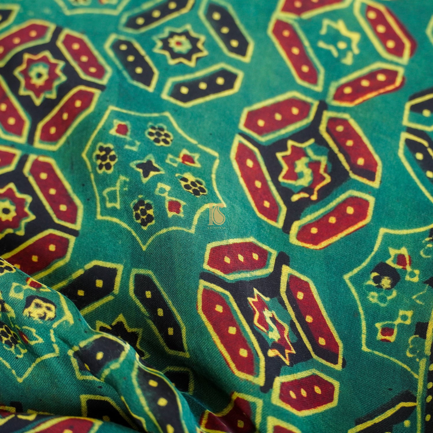 Rain Forest Green Hand Block Ajrakh Modal Silk Dupatta - Khinkhwab