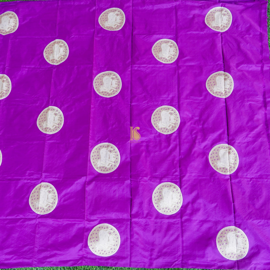 Dark Violet Pure Katan Silk Banarasi Kadwa Cow Fabric - Khinkhwab