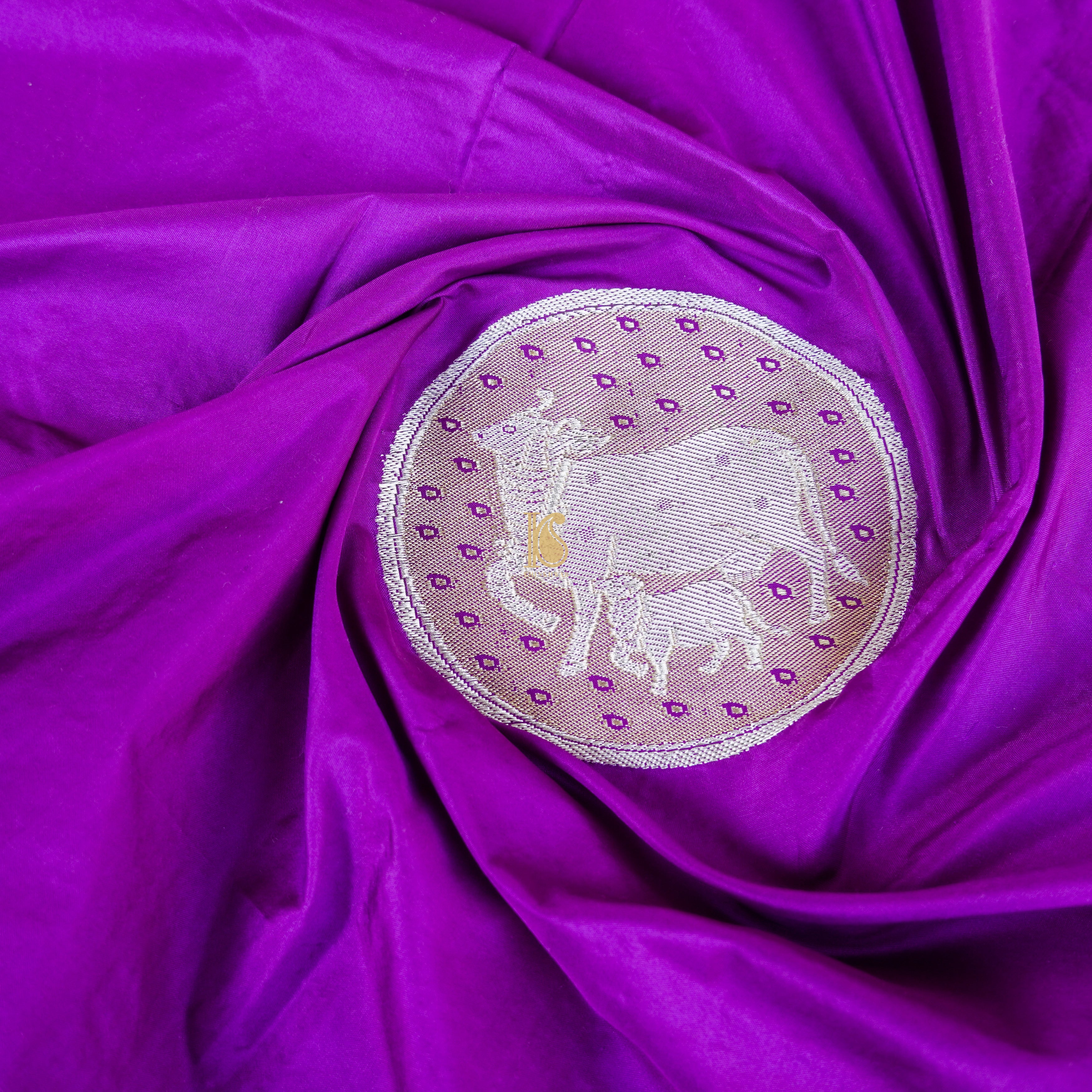 Dark Violet Pure Katan Silk Banarasi Kadwa Cow Fabric - Khinkhwab