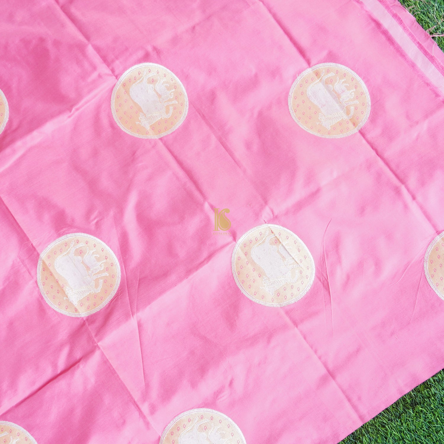 Persian Pink Pure Katan Silk Banarasi Kadwa Cow Fabric - Khinkhwab