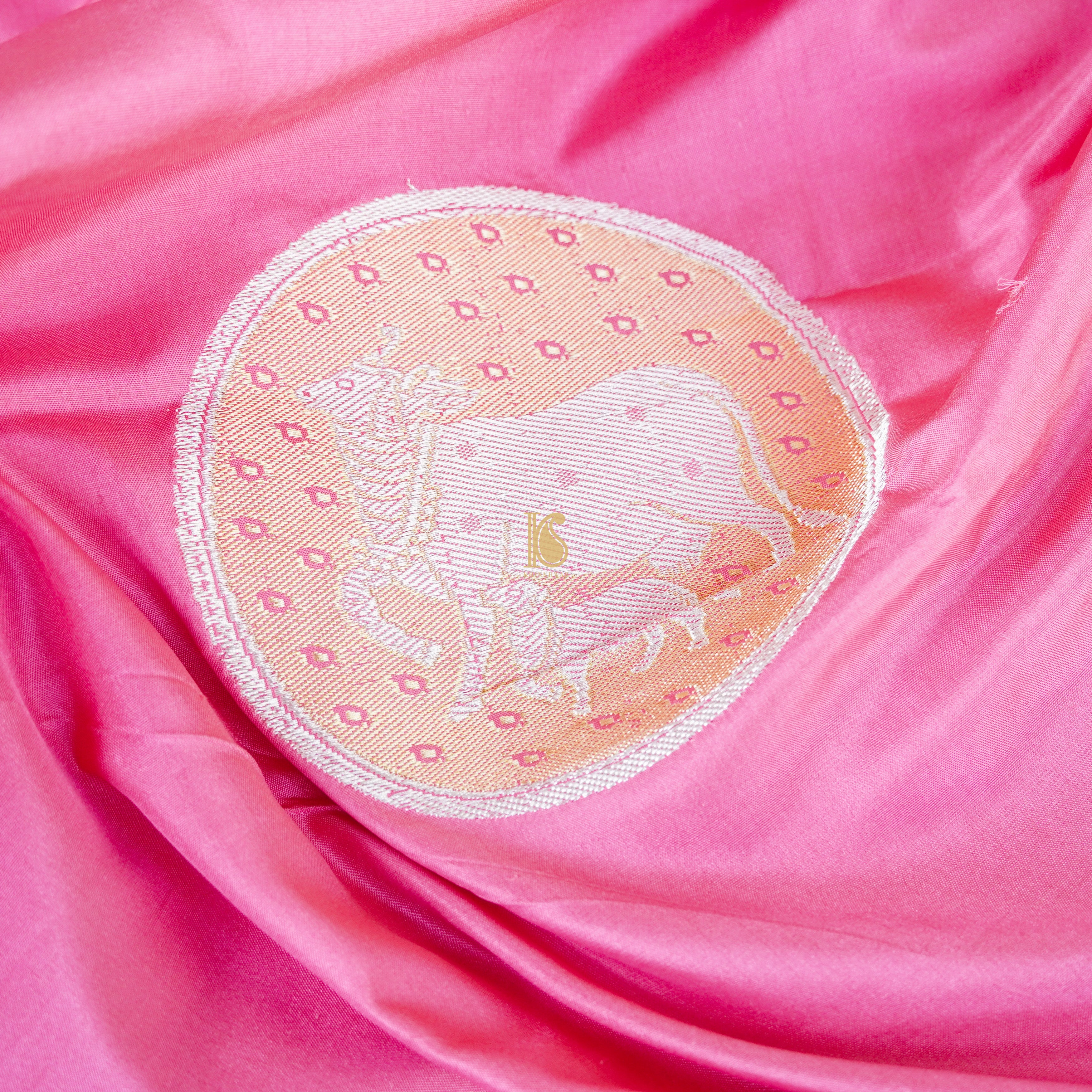 Persian Pink Pure Katan Silk Banarasi Kadwa Cow Fabric - Khinkhwab